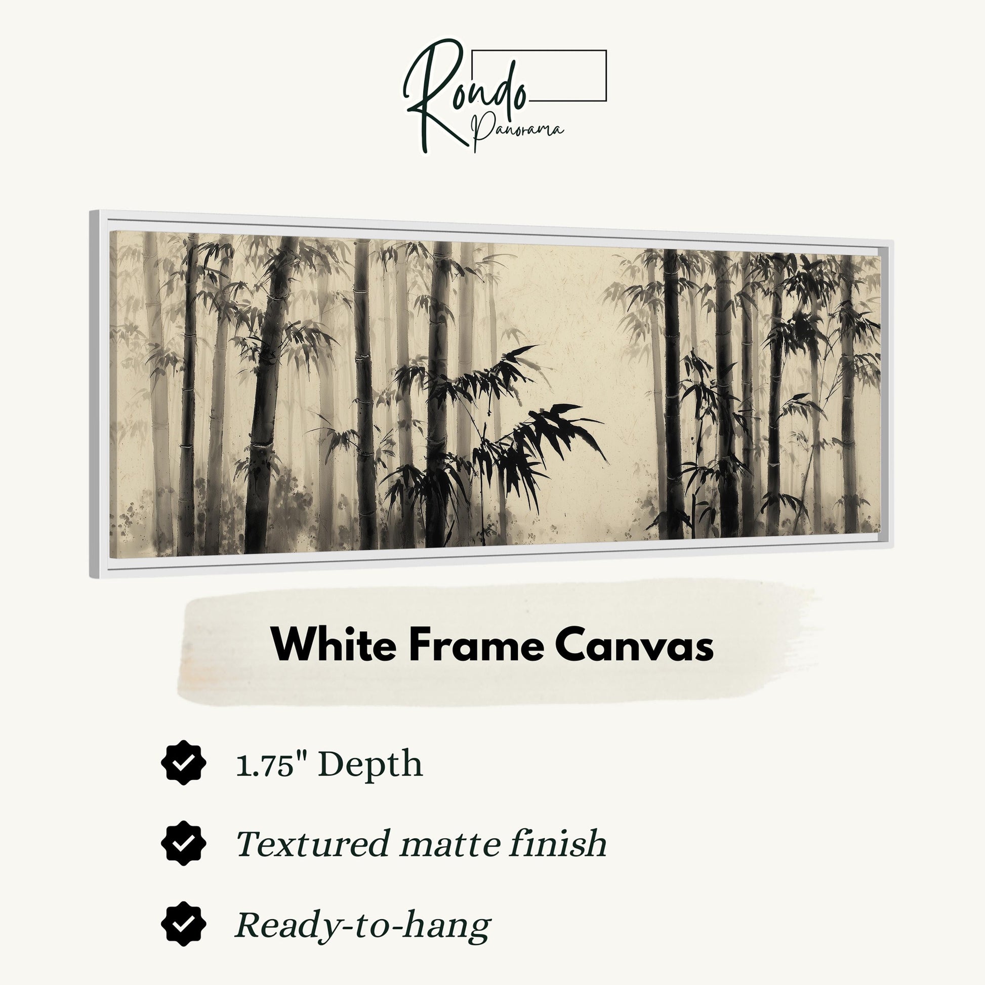 A framed black and white image of a bamboo forest.