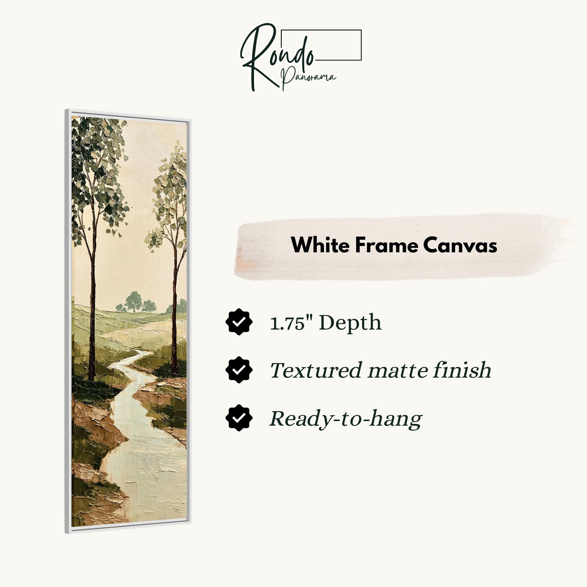 Stream winding between trees into the countryside canvas print in a white floating frame