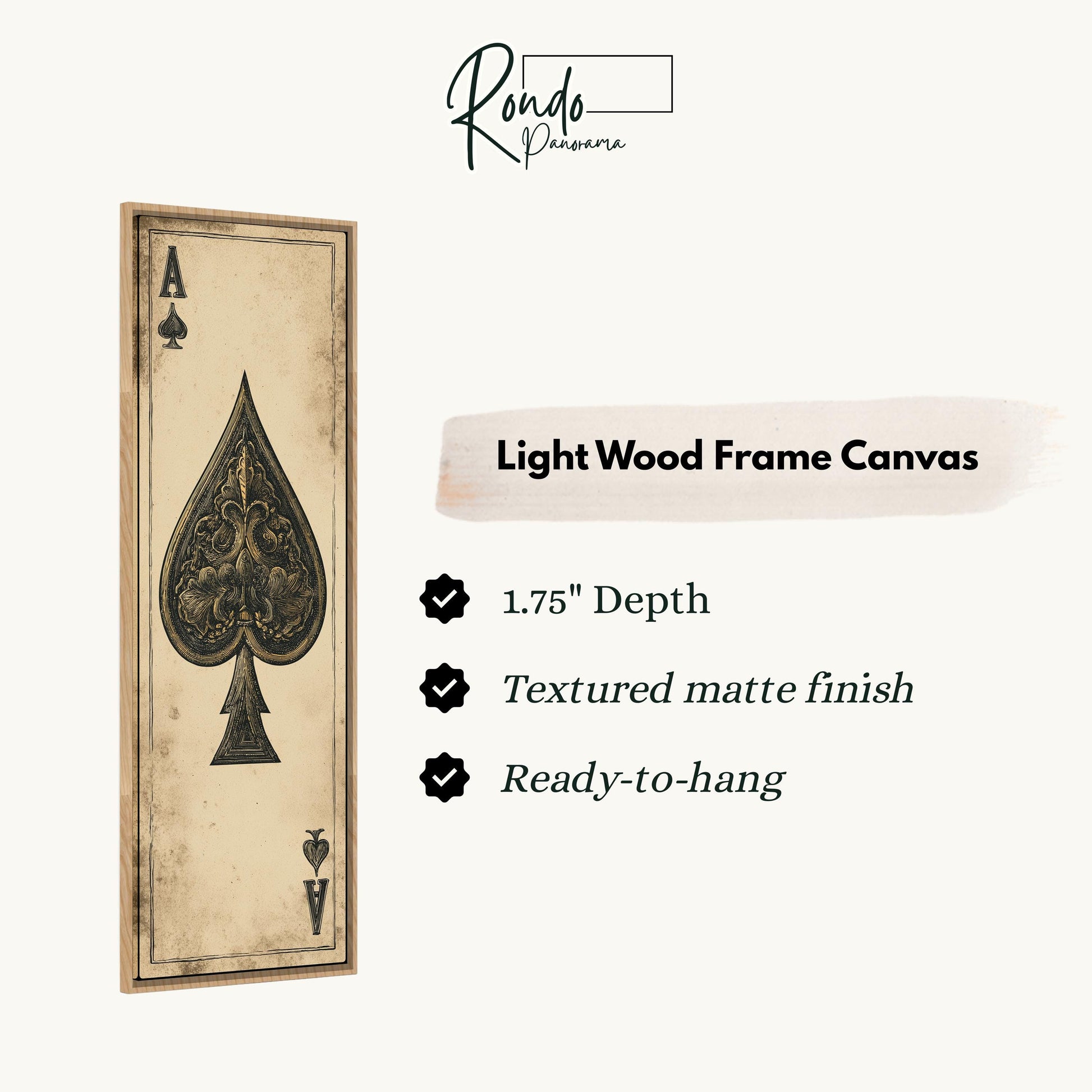 a light wood frame canvas with a spade card design.