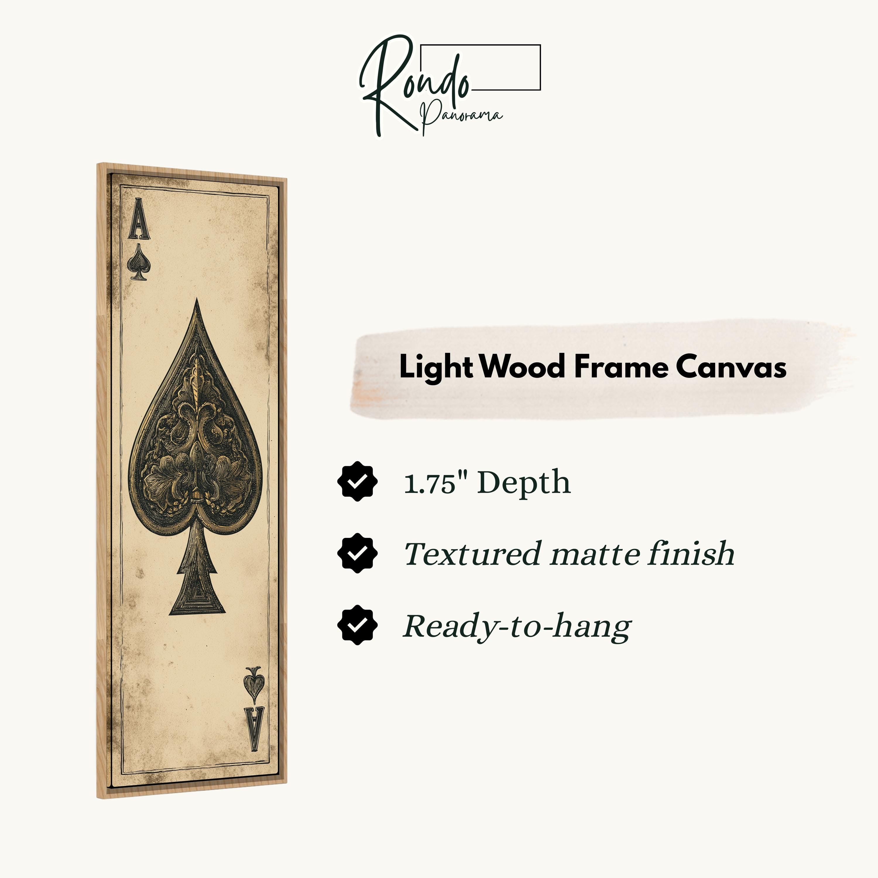 a light wood frame canvas with a spade card design.