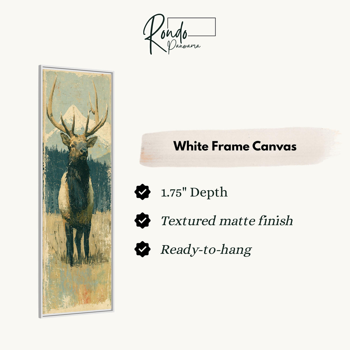 Rustic elk standing in an alpine meadow canvas print in a white floating frame