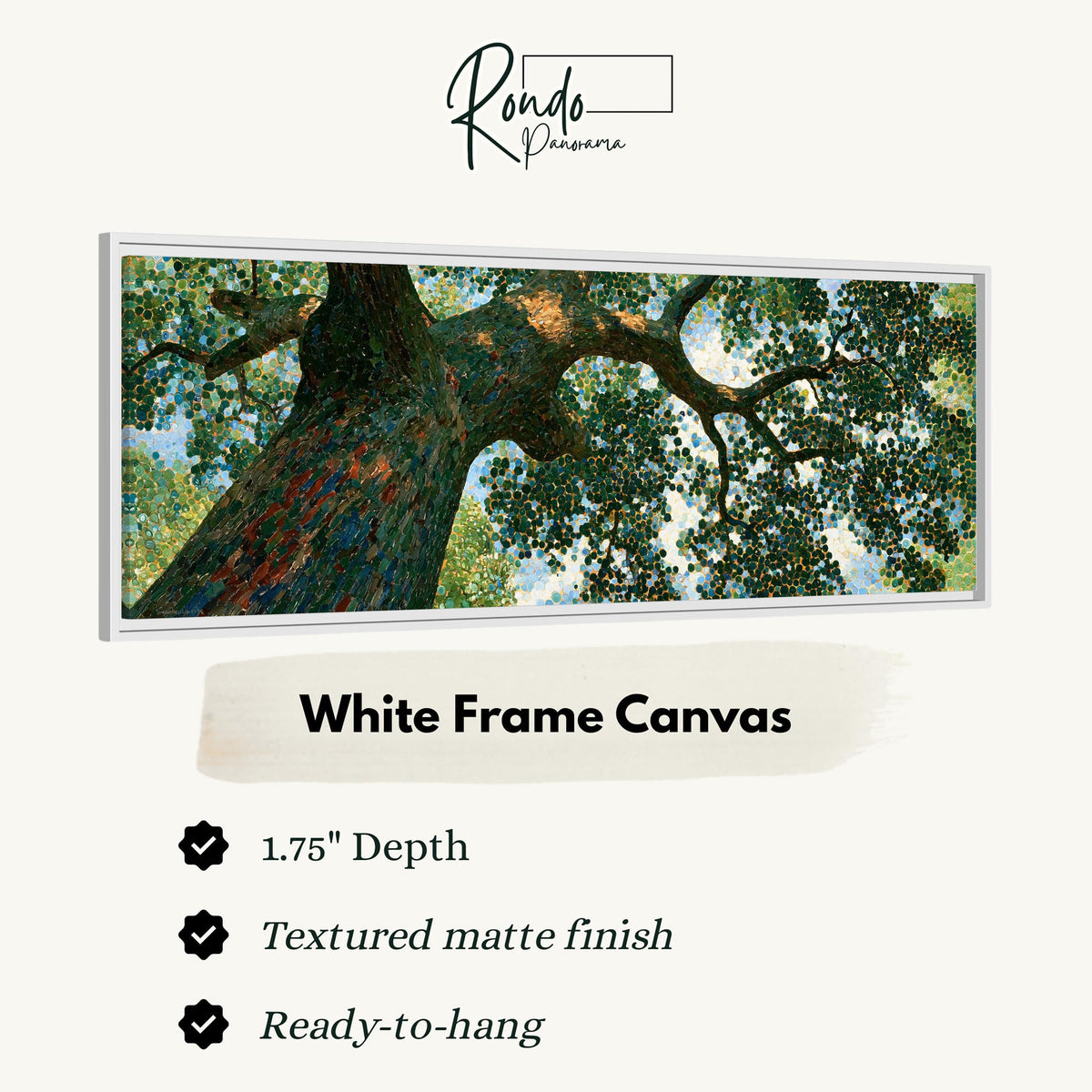 Looking up into an oak canopy canvas print in a white floating frame