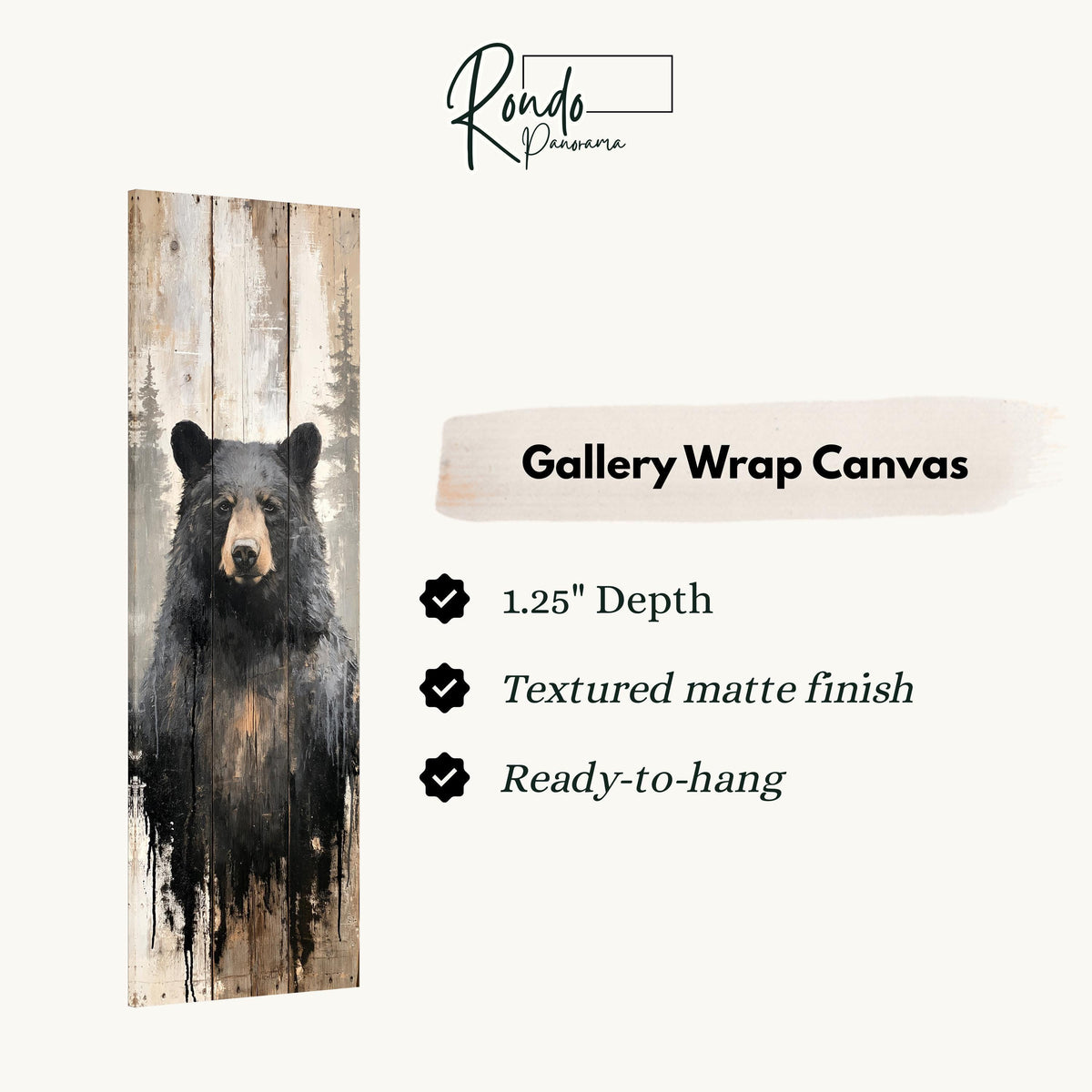 Black bear on weathered barn wood gallery wrap canvas with the image wrapped around the edges