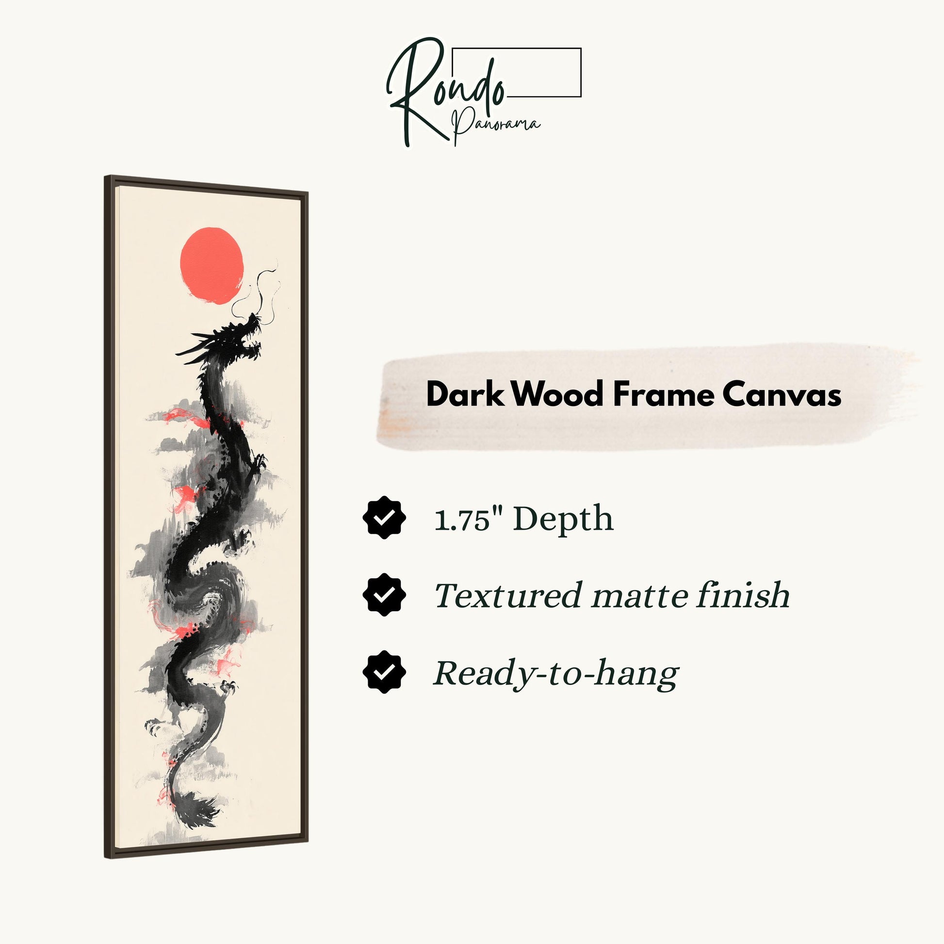 a dragon painted on a dark wood frame canvas.