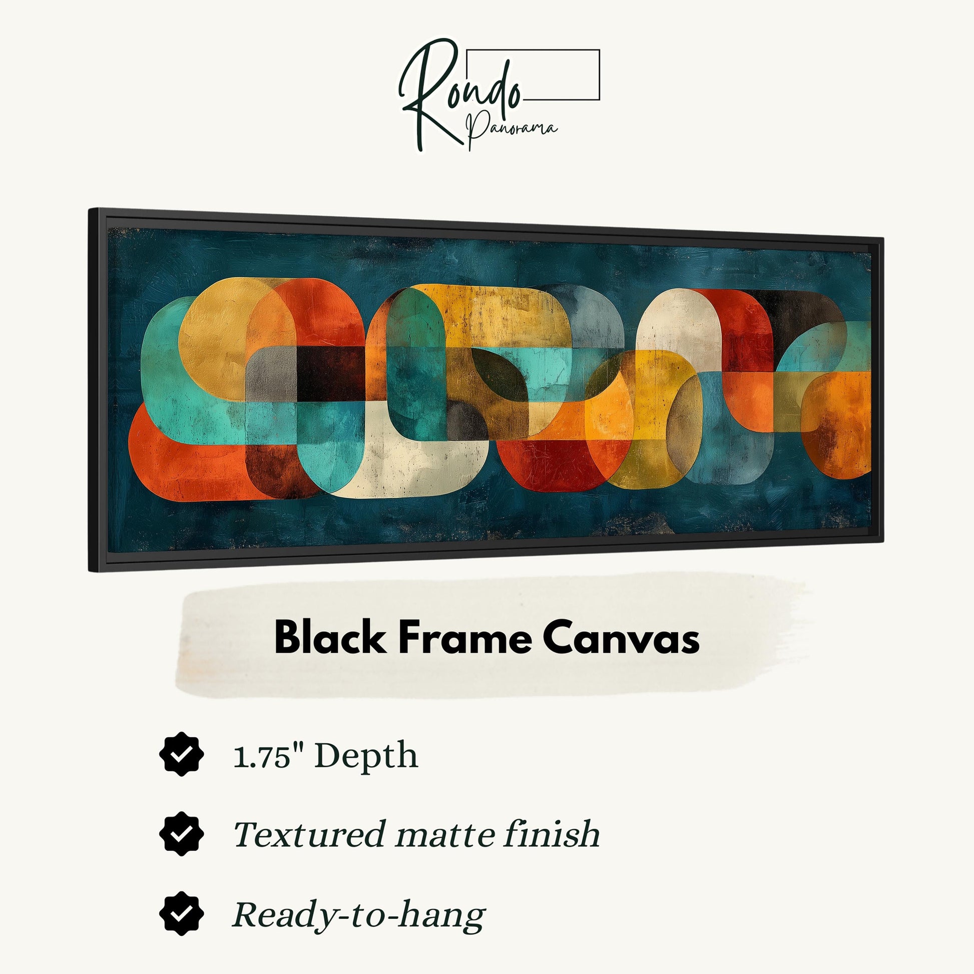 The image is a black frame canvas with a textured matte finish, measuring 1.75" in depth. It is ready to hang and has a textured matte finish.