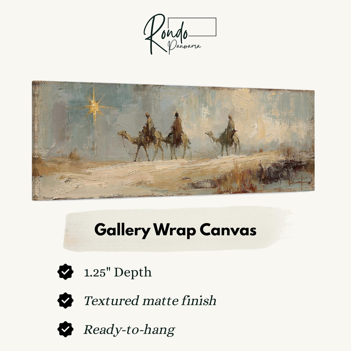 Wise men on camels following the star gallery wrap canvas with the image wrapped around the edges