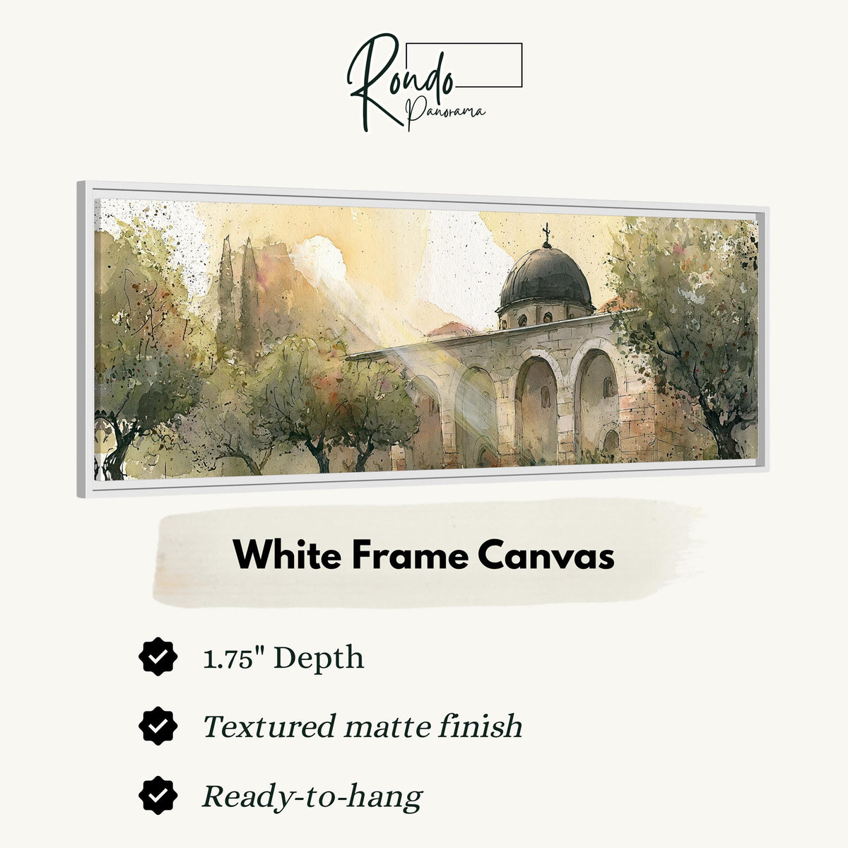Domed mosque courtyard in watercolor canvas print in a white floating frame