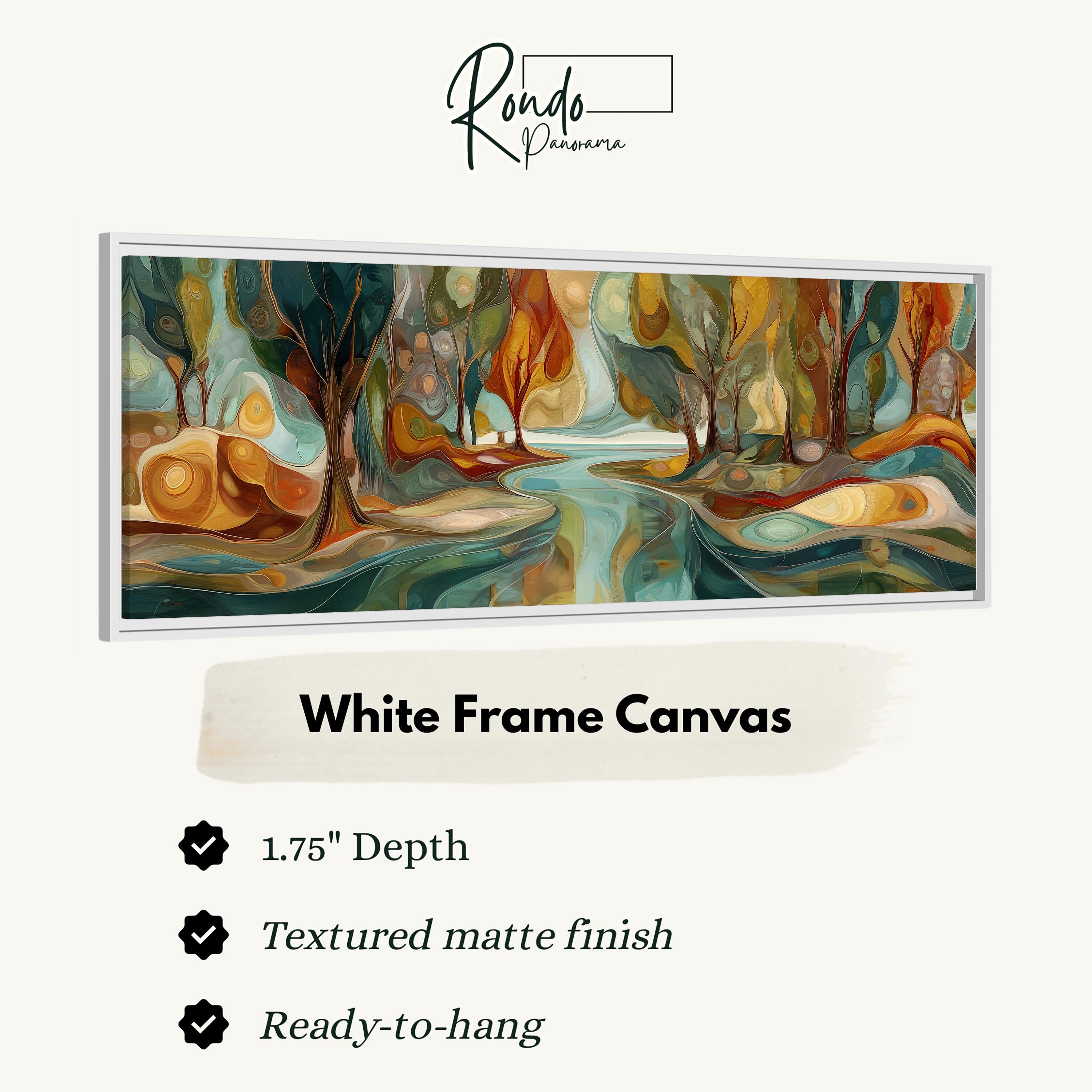 The image is a white frame canvas with a painting of a forest scene.