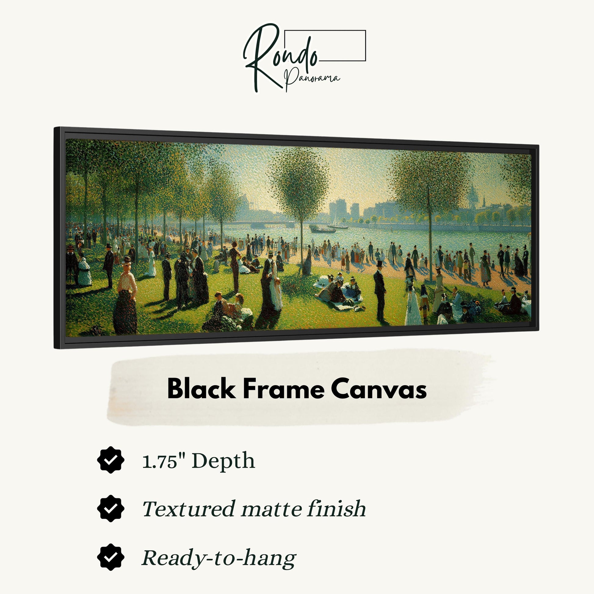 The image is a black frame canvas depicting a park scene with people enjoying the outdoors.