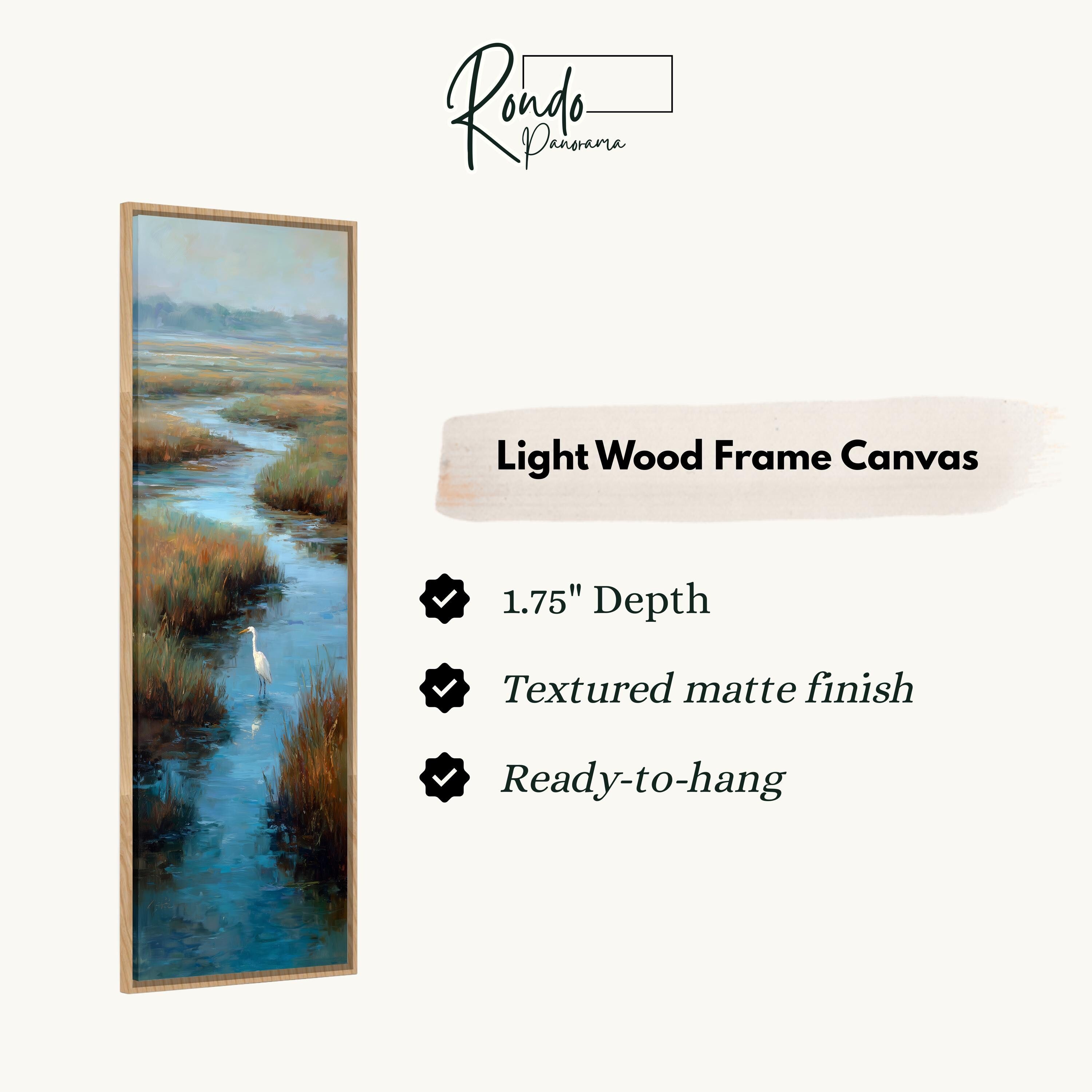 The image is a rectangular frame with a painting of a bird in a field of tall grass.