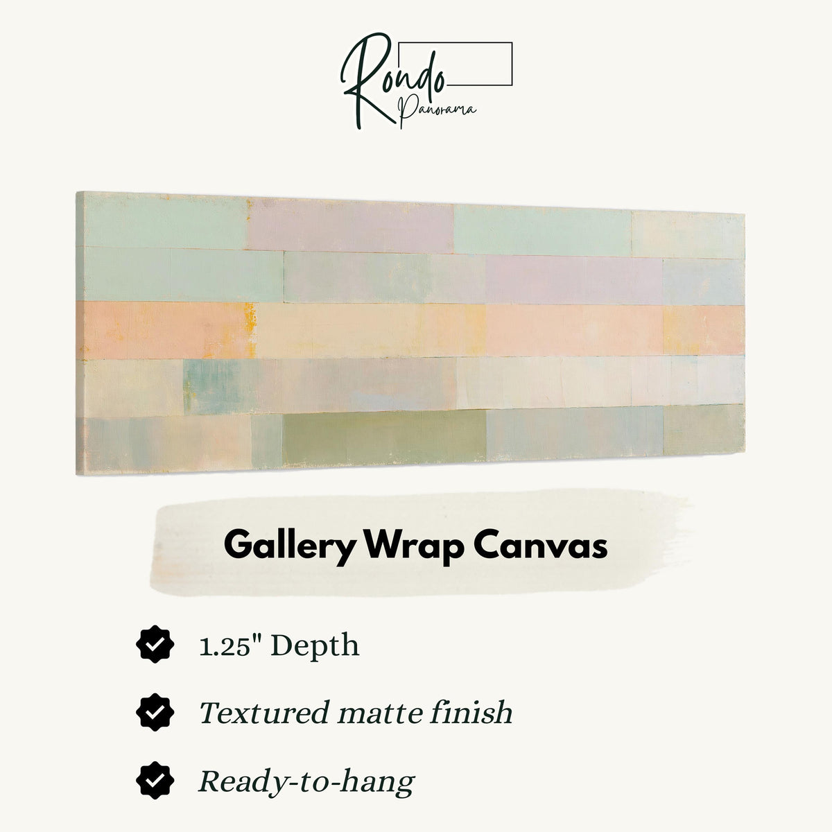 Soft lilac, mint and butter color bands gallery wrap canvas with the image wrapped around the edges