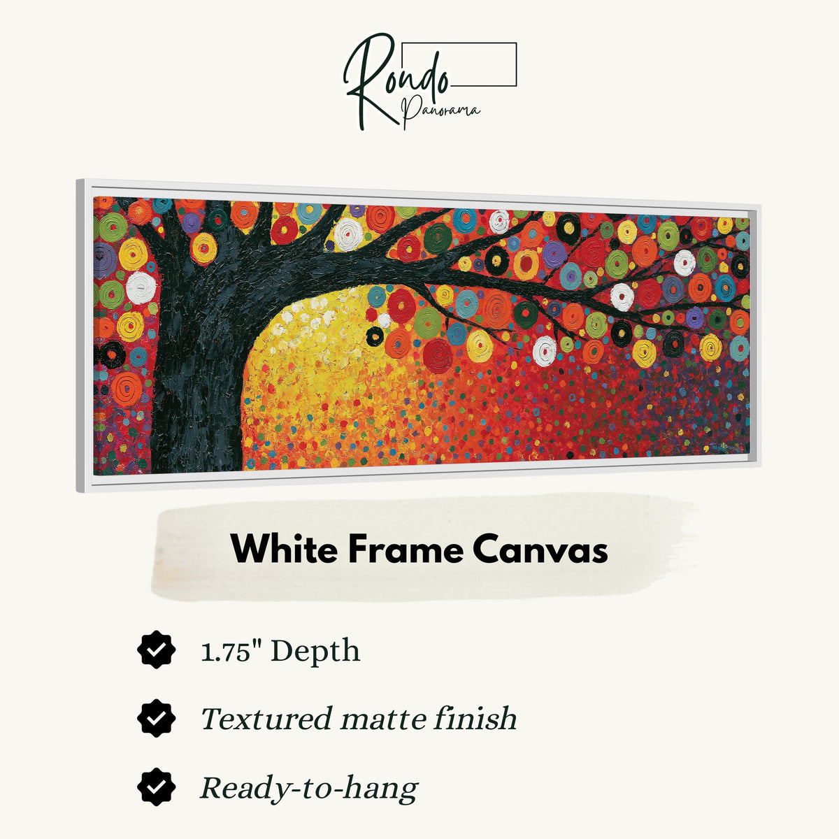 Amber tree of life in a Klimt style canvas print in a white floating frame