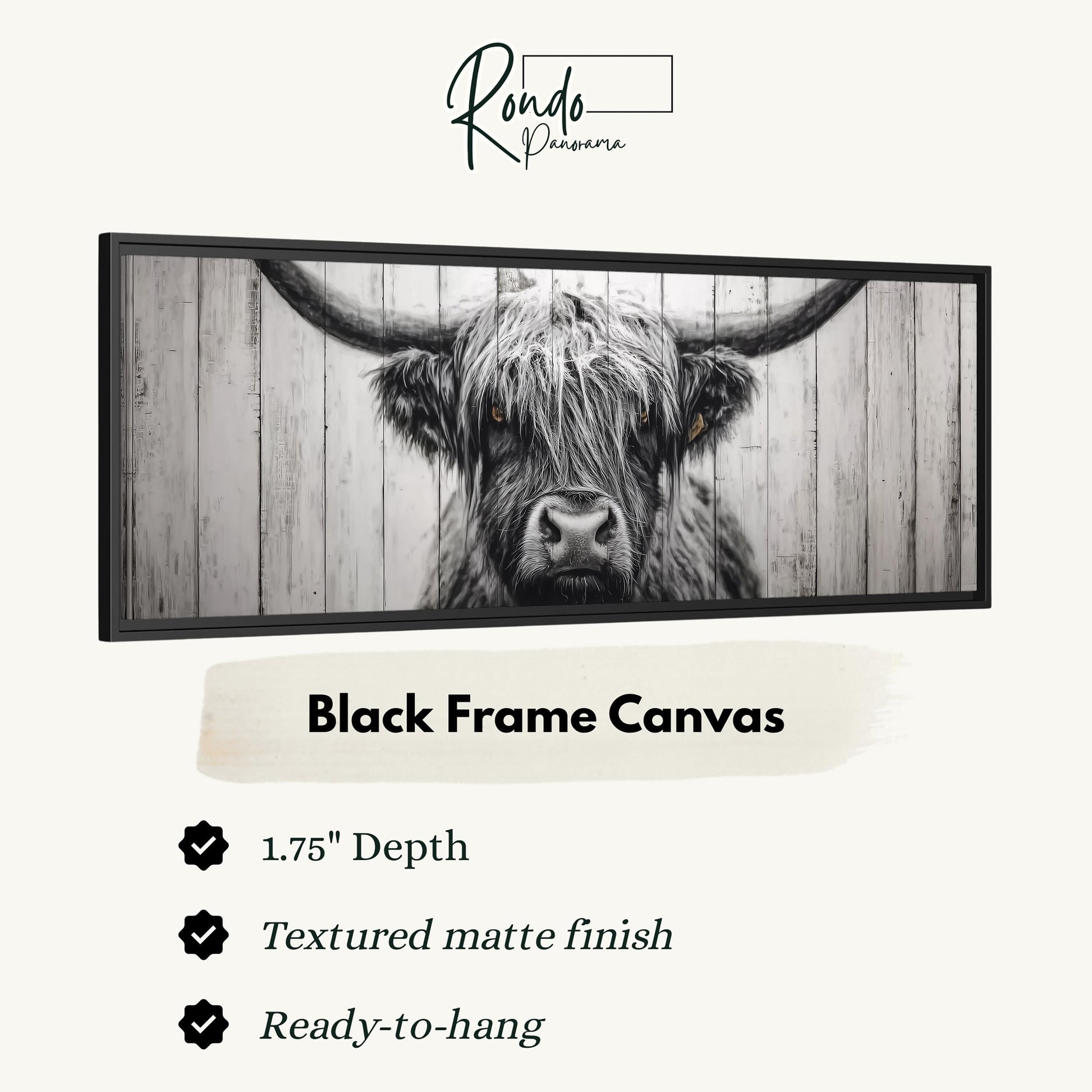 The image is a black and white photograph of a bull's head in a wooden fence.