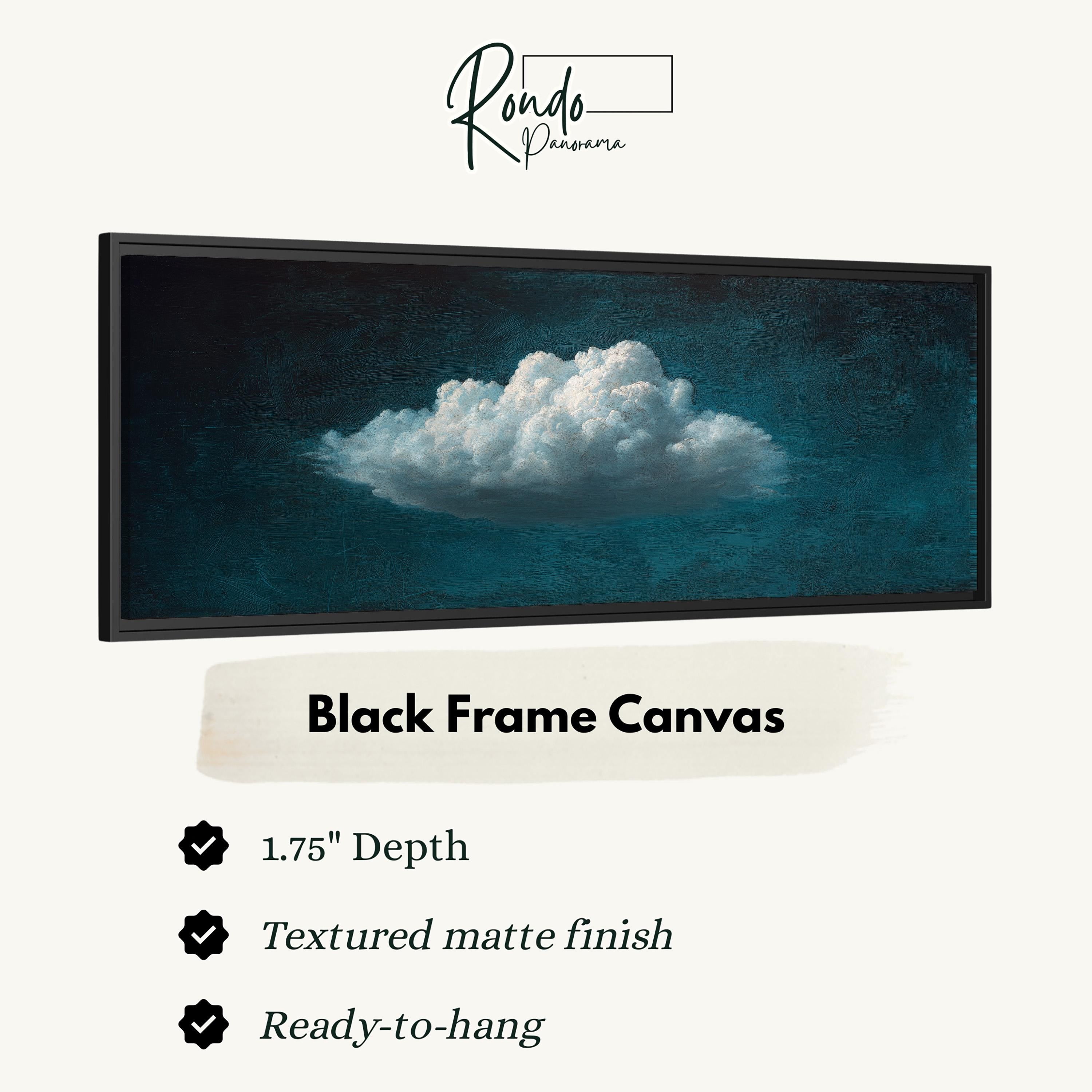 The image is a black frame canvas depicting a large, fluffy cloud against a dark blue background.