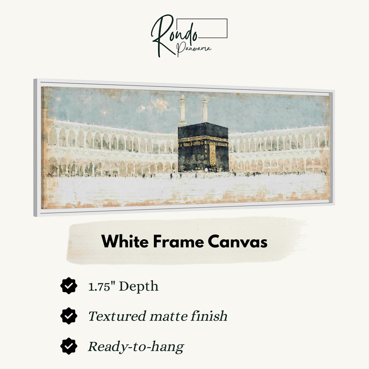 The Kaaba in the Grand Mosque courtyard canvas print in a white floating frame