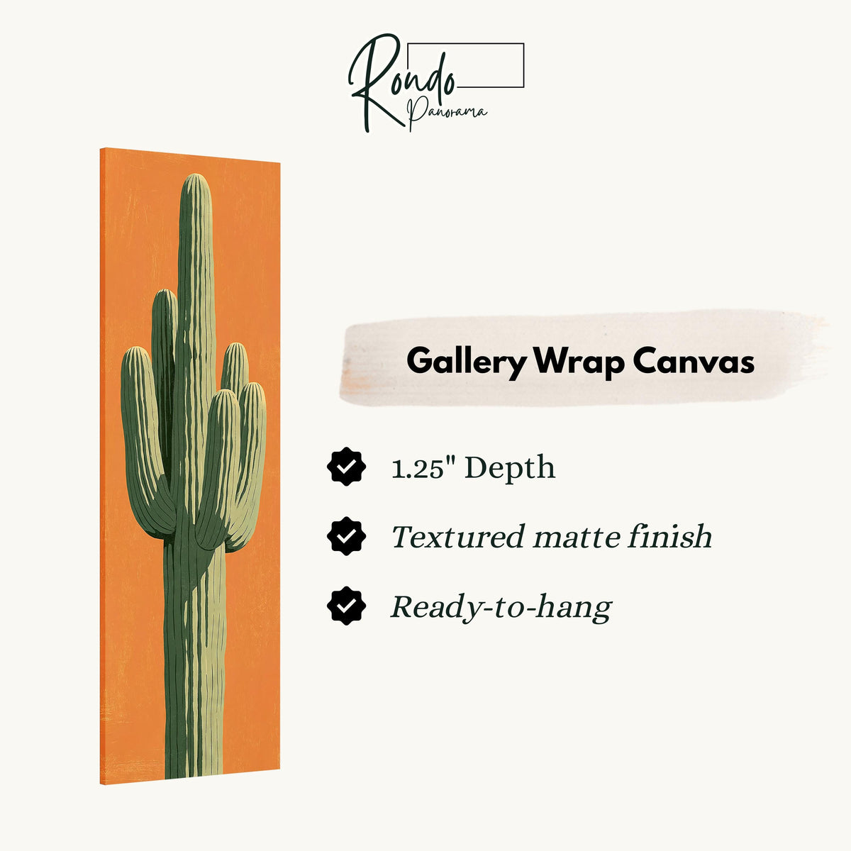 Saguaro cactus on orange gallery wrap canvas with the image wrapped around the edges