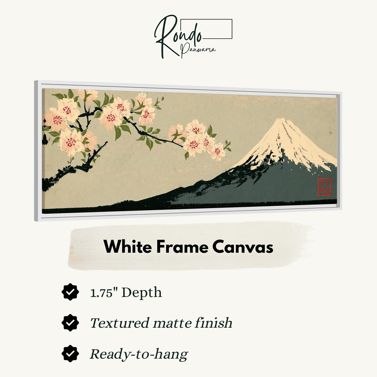 Cherry blossom branch and Mount Fuji canvas print in a white floating frame