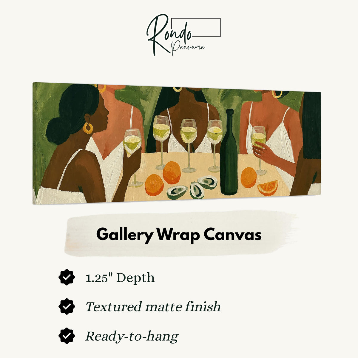 Friends toasting with white wine gallery wrap canvas with the image wrapped around the edges