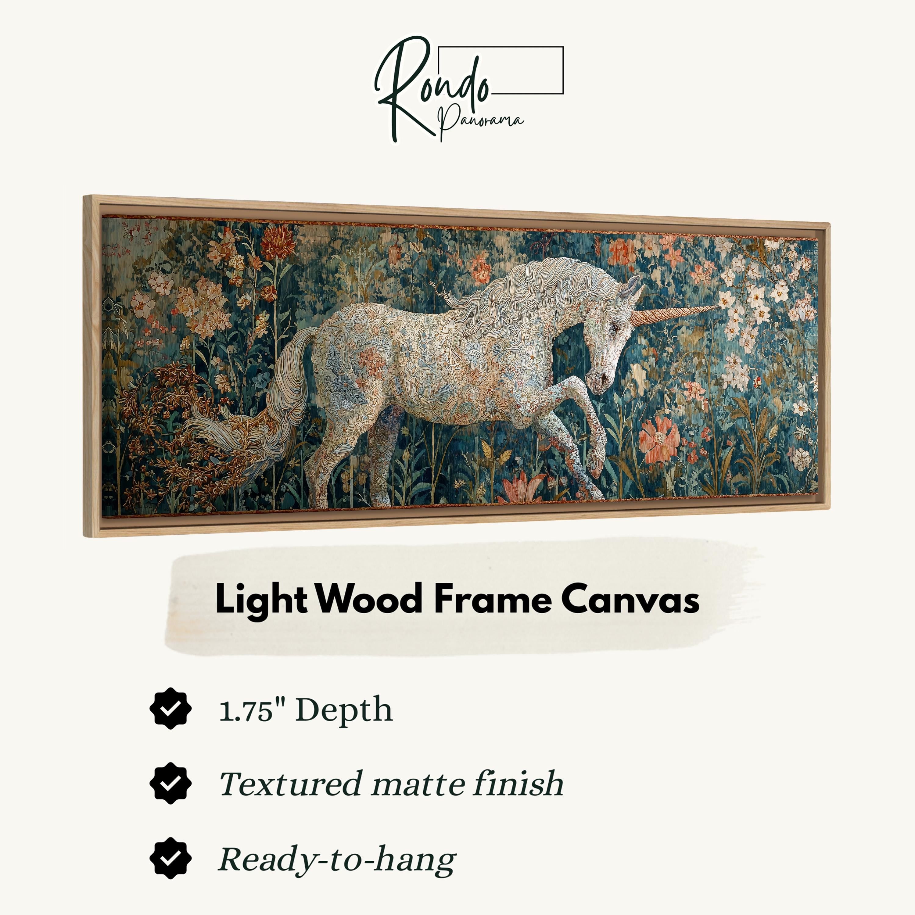 a large, detailed painting of a unicorn in a lush, colorful forest setting.