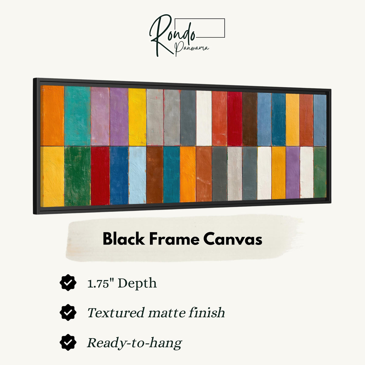 Bright color block rows canvas print in a black floating frame