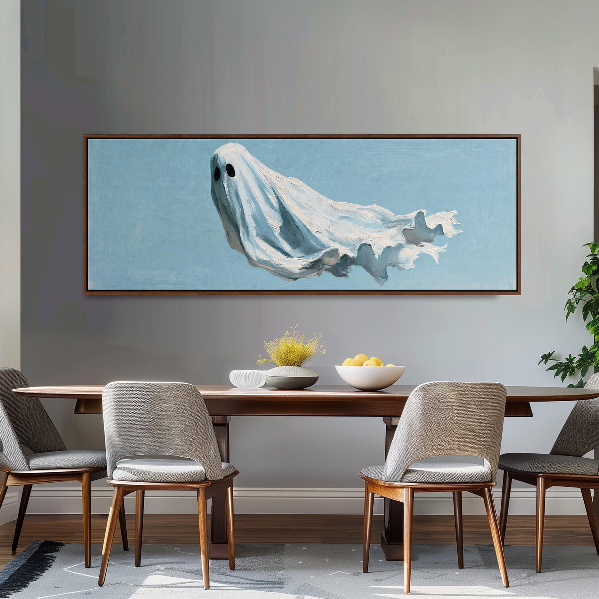 Drifting ghost spirit long horizontal canvas print above a dining table