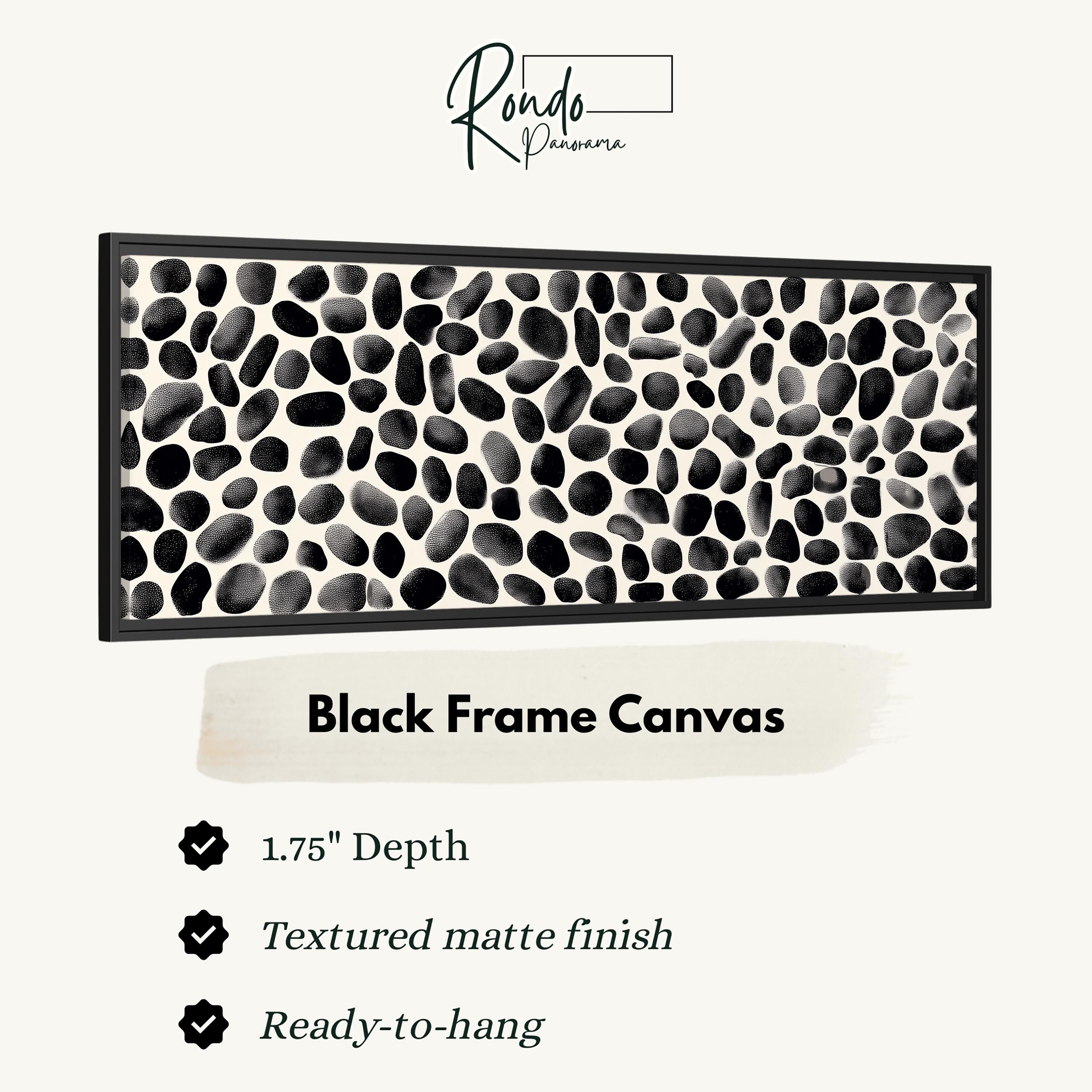 The image is a black frame canvas with a textured matte finish, measuring 1.75" in depth. It is ready to hang and has a textured matte finish.