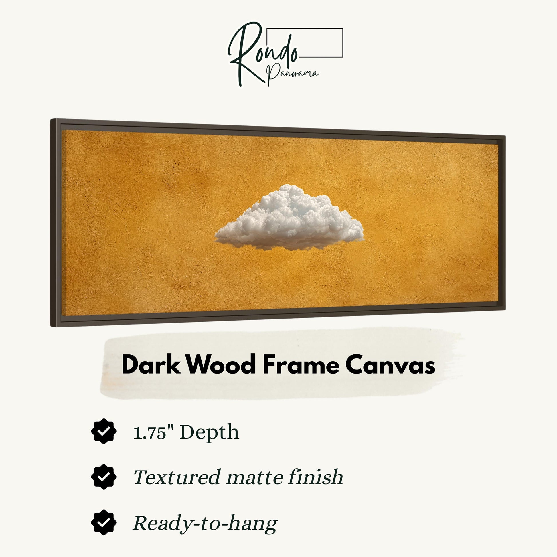 The image is a framed artwork depicting a single, fluffy cloud against a yellow background.