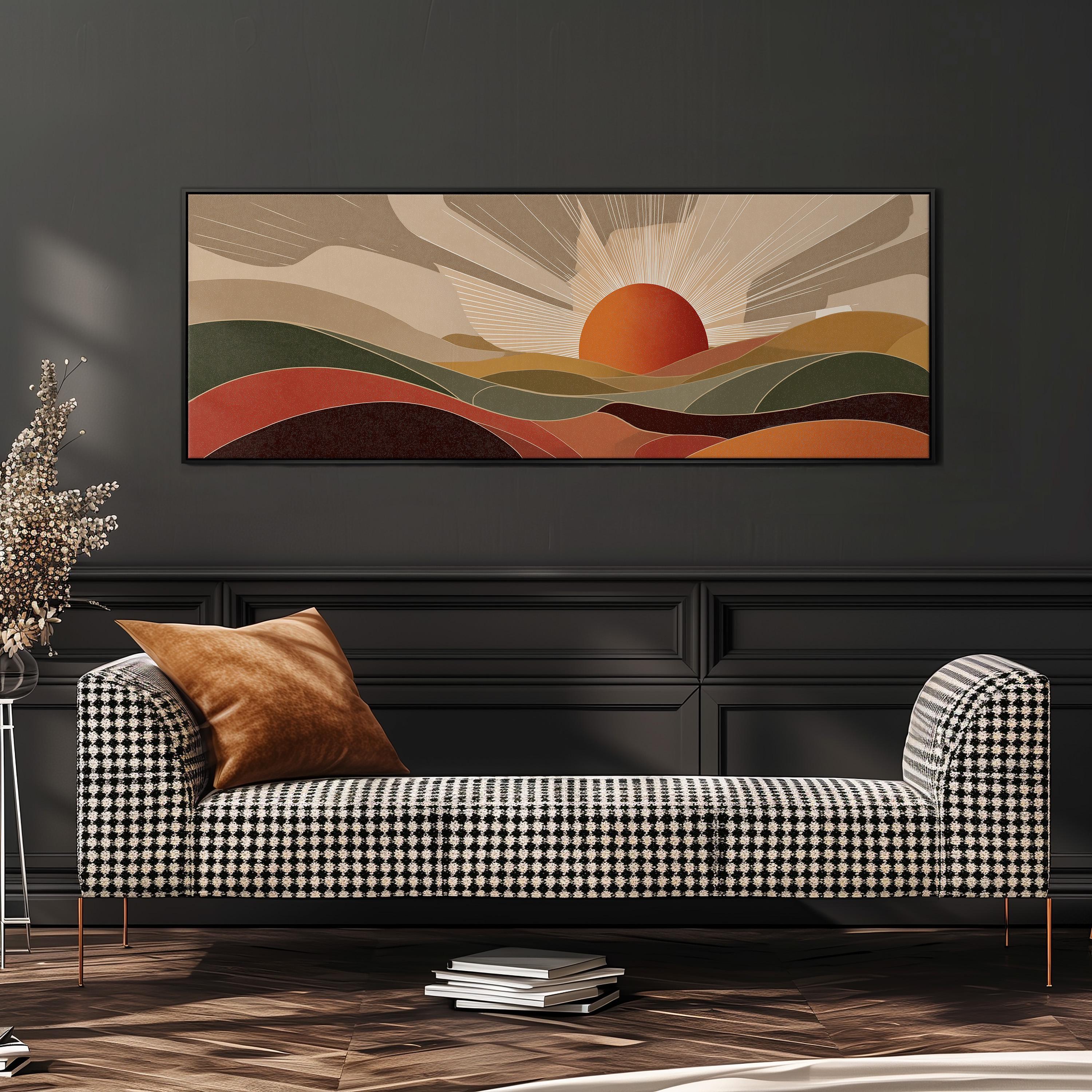 Mid Century Modern Sunset Landscape - Wide Panoramic Canvas