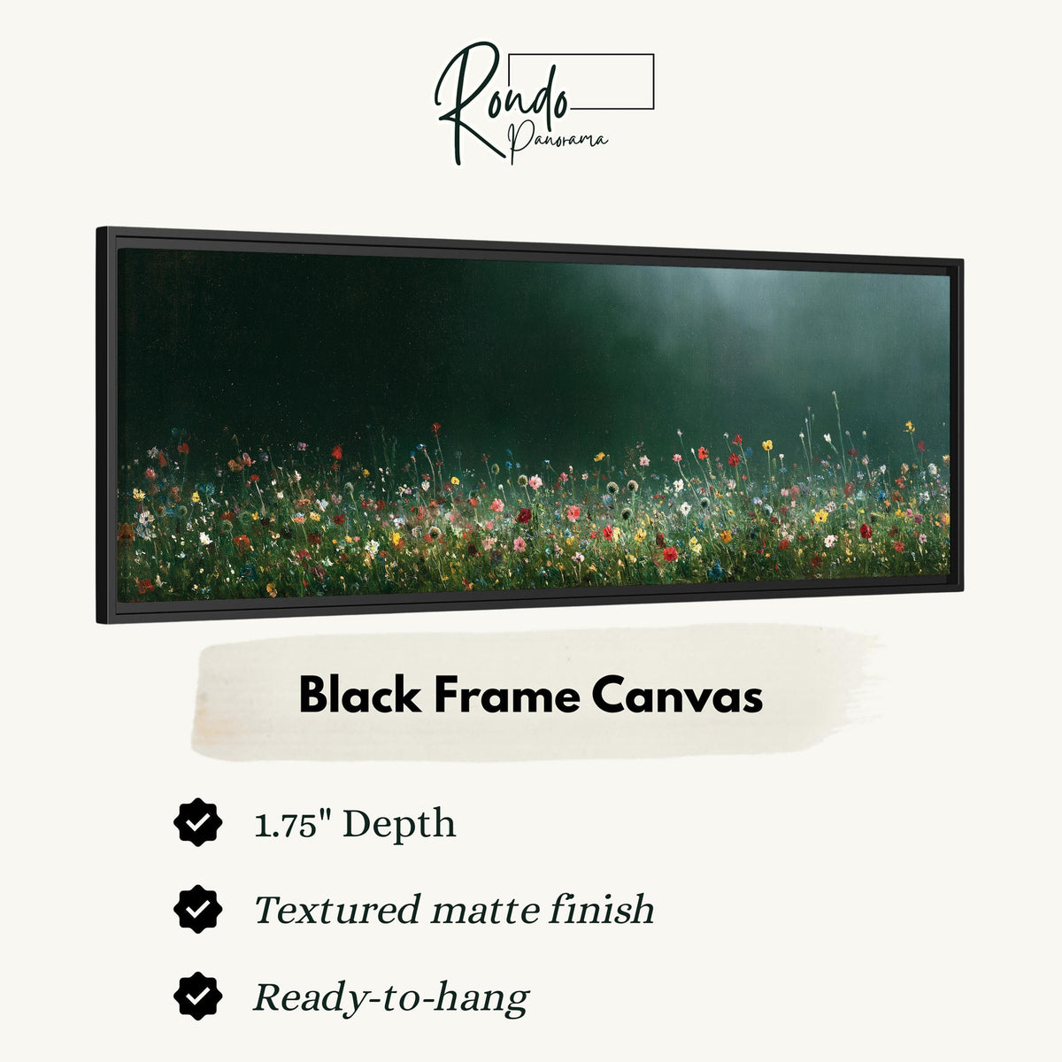 Wildflower field under a misty teal sky canvas print in a black floating frame