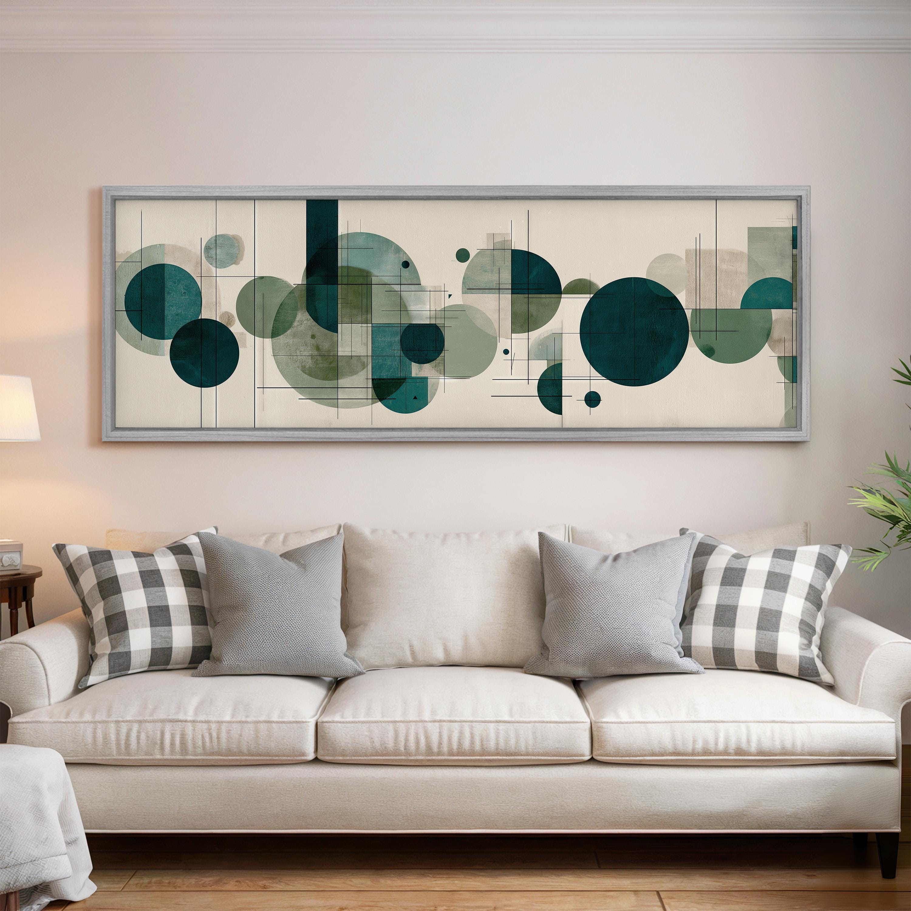 Sage Green Mid Century Modern Art - Wide Panoramic Canvas