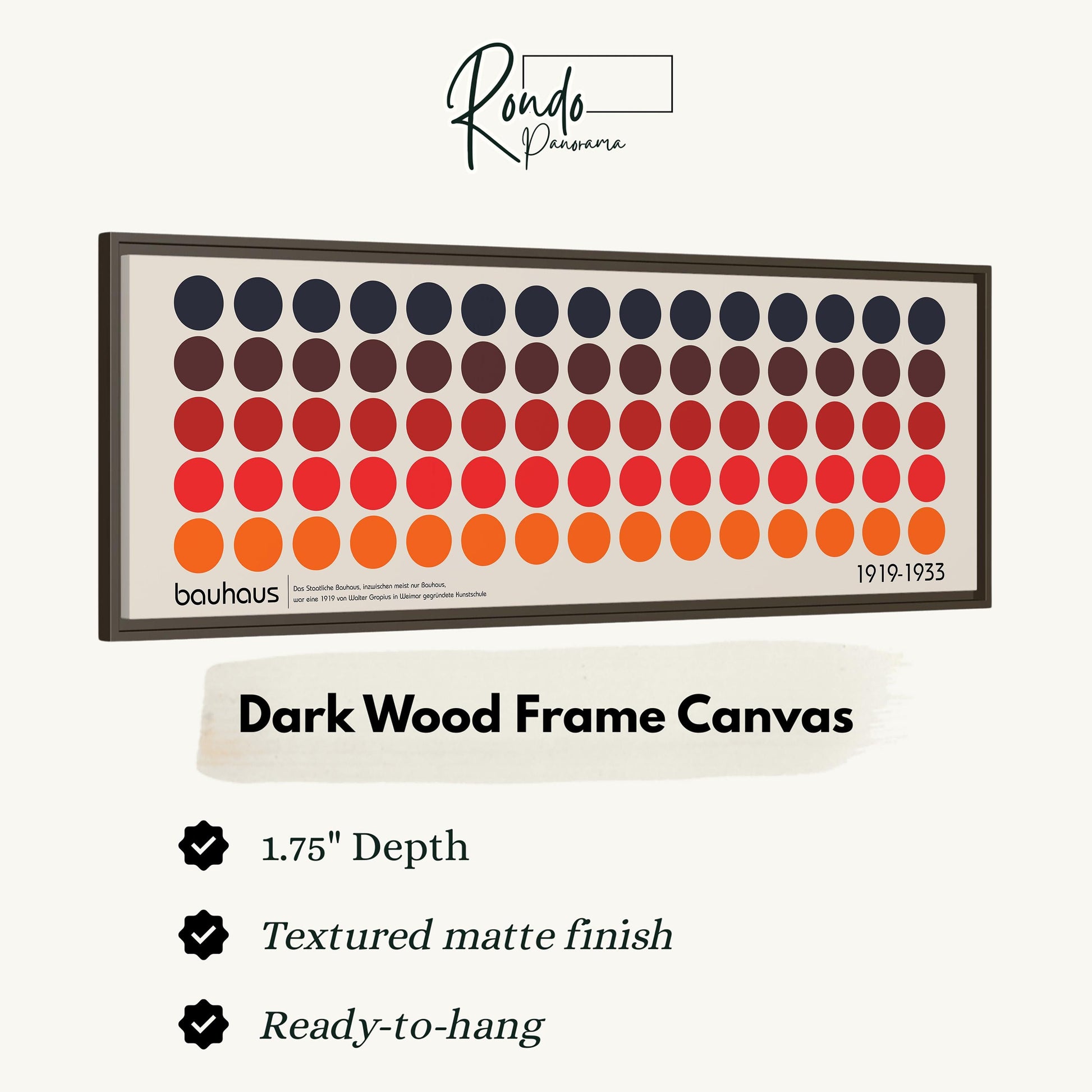 The image is a dark wood frame canvas with a textured matte finish, and it is 1.75" deep.