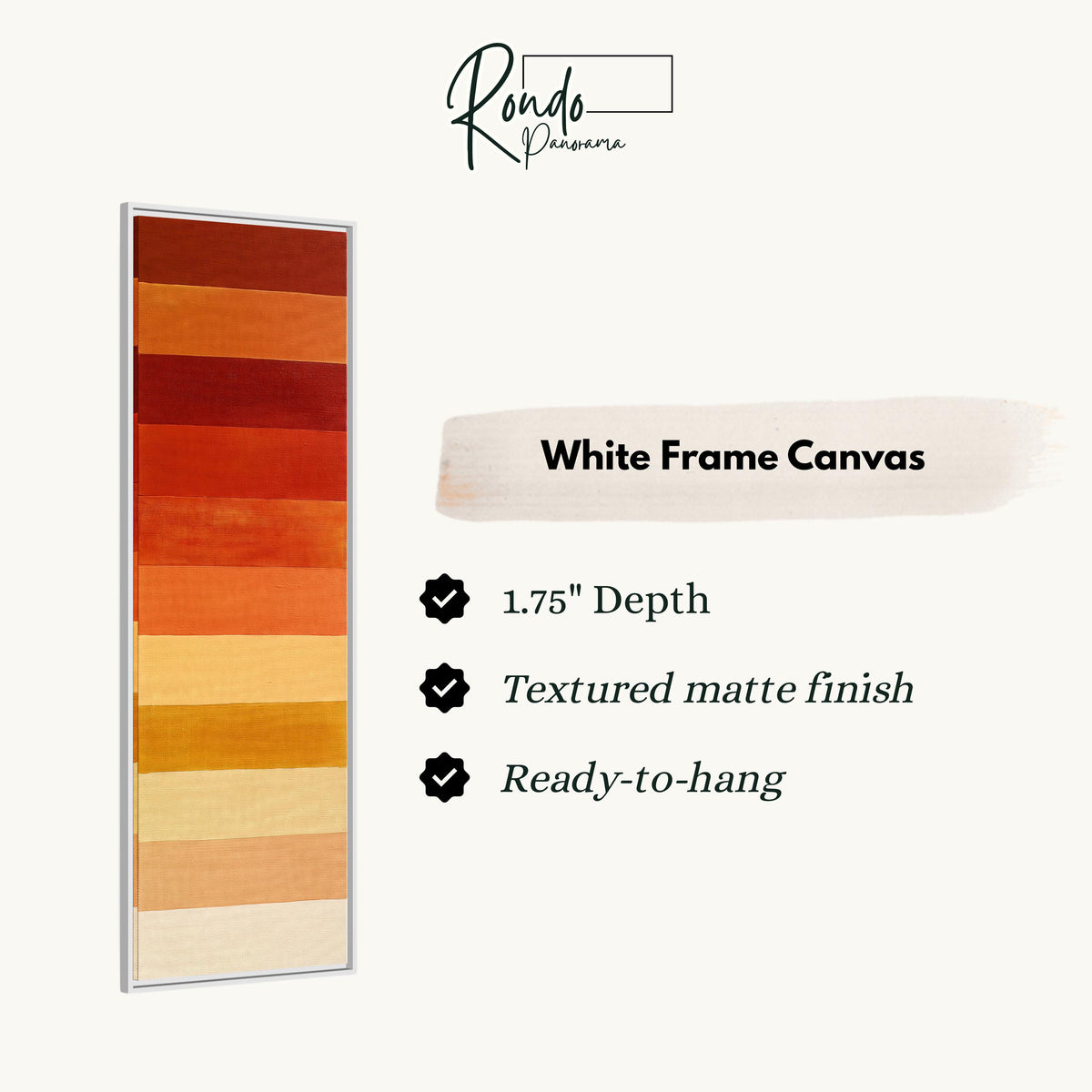 Horizontal stripes from rust to mustard and cream canvas print in a white floating frame