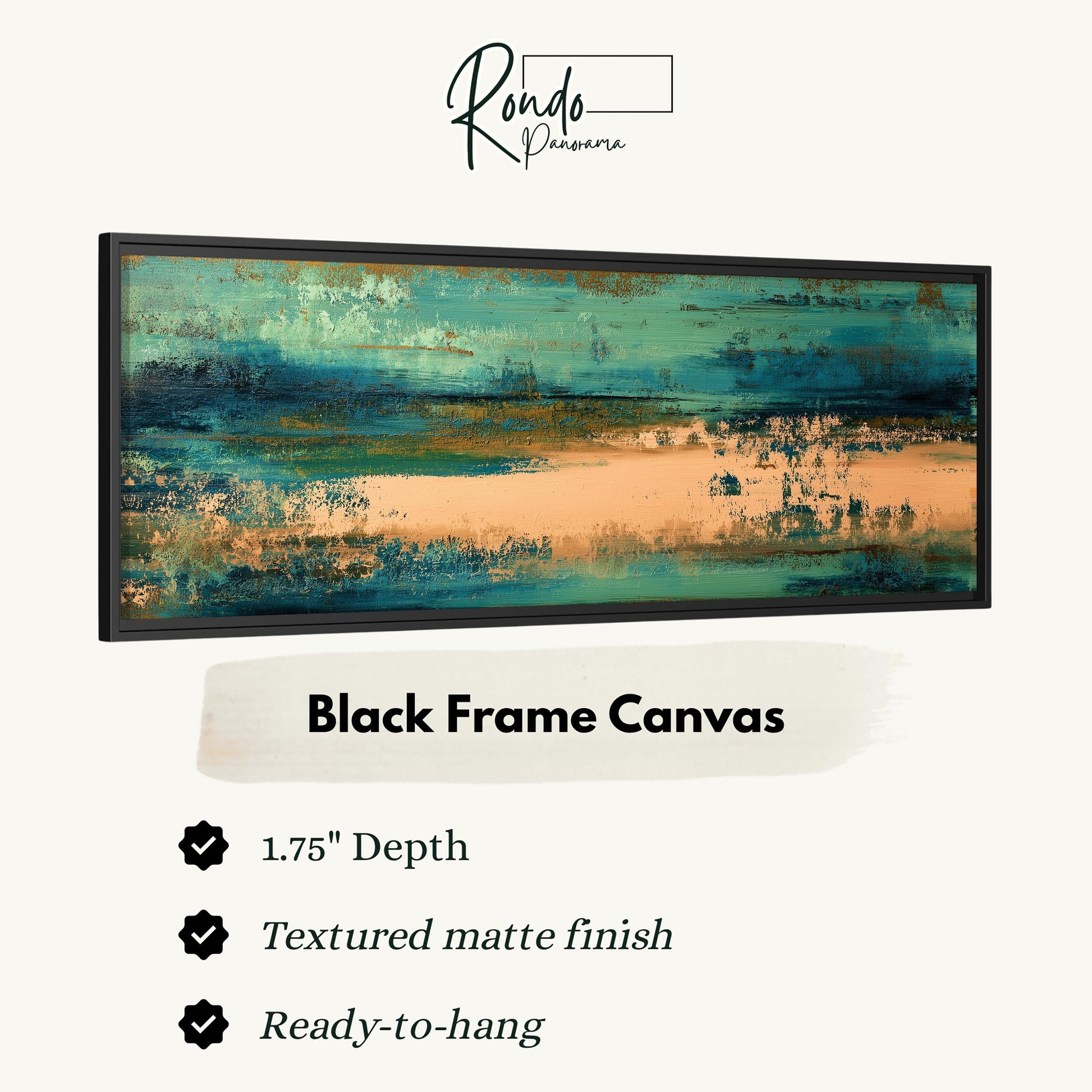 The image is a black frame canvas with a textured matte finish, measuring 1.75" in depth. It is ready to hang and has a textured matte finish.