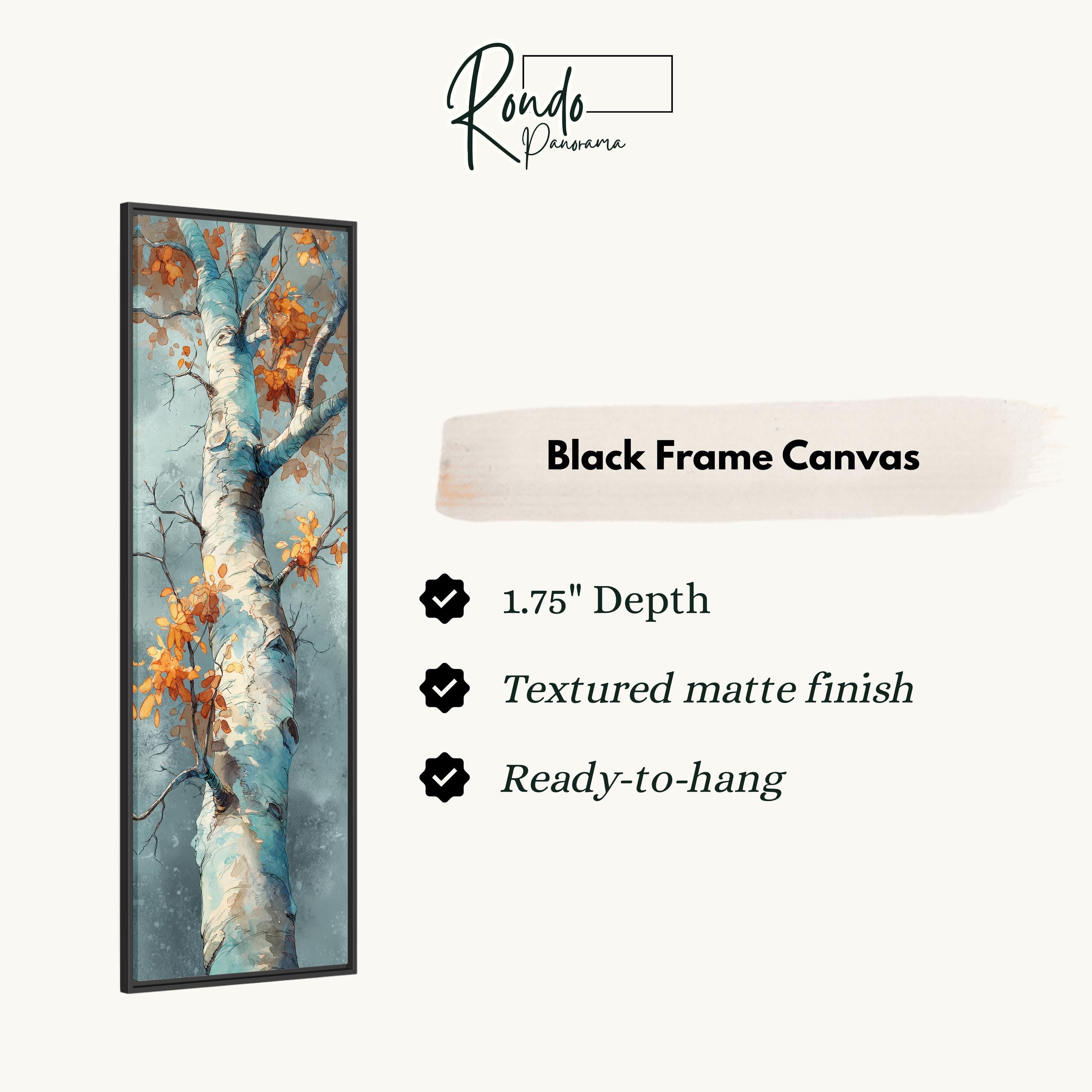 The image is a black frame canvas depicting a tree with orange leaves.