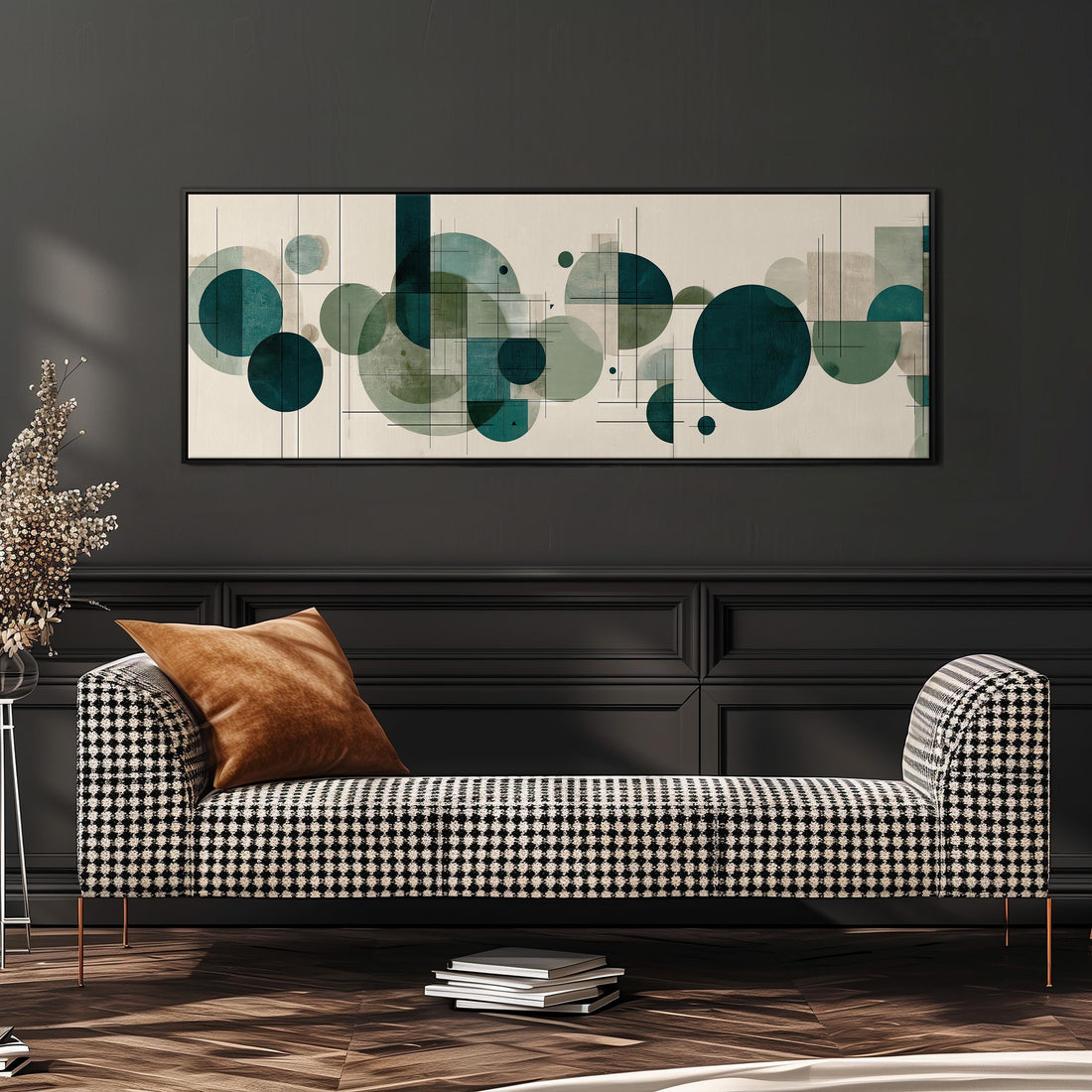 Sage Green Mid Century Modern Art - Wide Panoramic Canvas