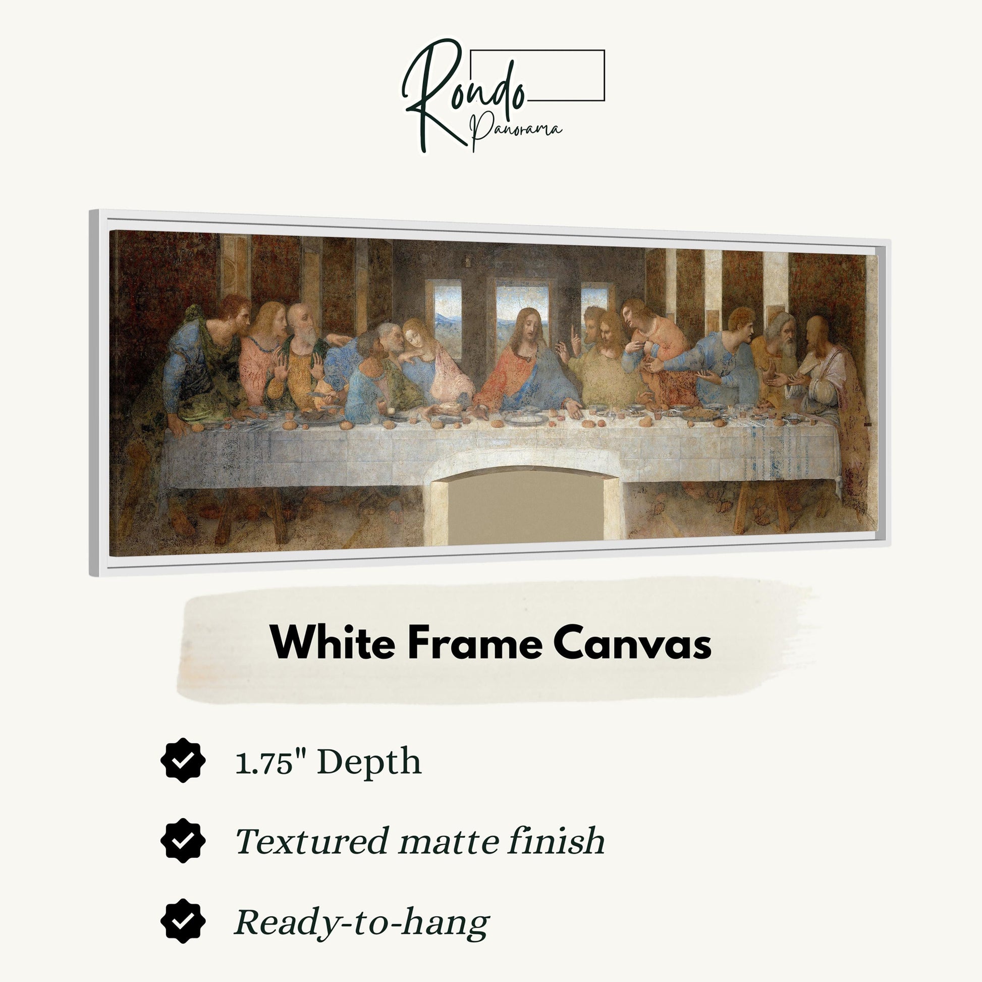 The image is a white frame canvas depicting the Last Supper, a famous painting by Leonardo da Vinci.