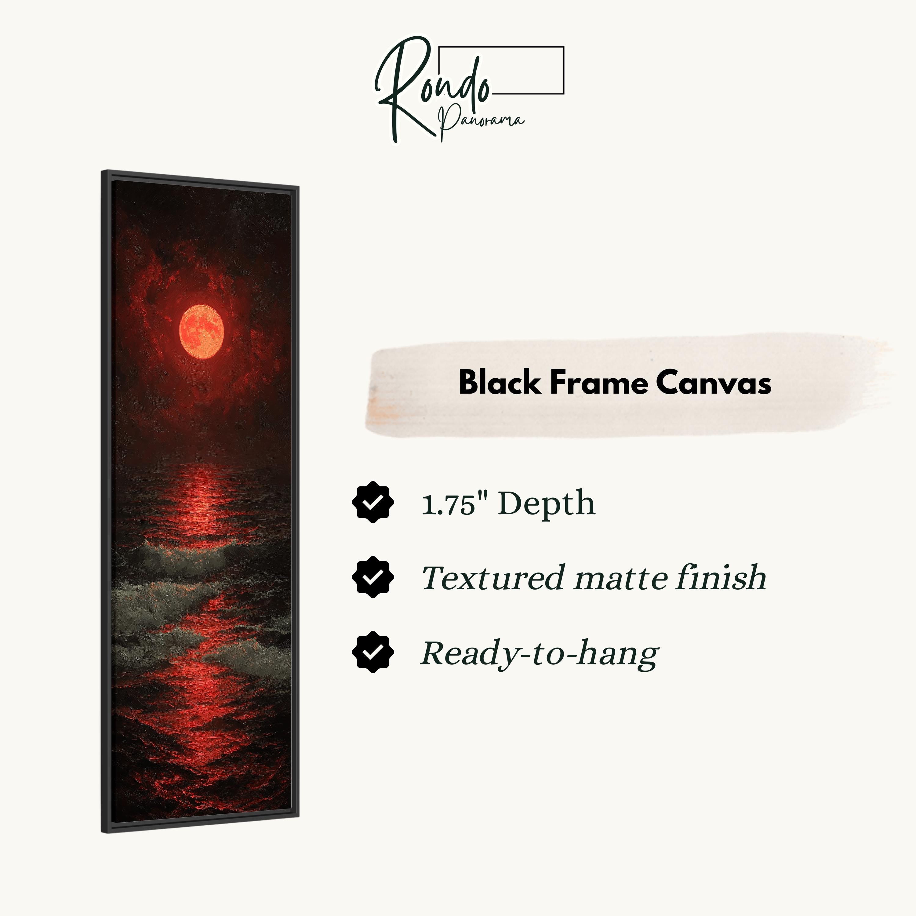 Tall Narrow Blood Red Moon - Long Vertical Seascape Painting