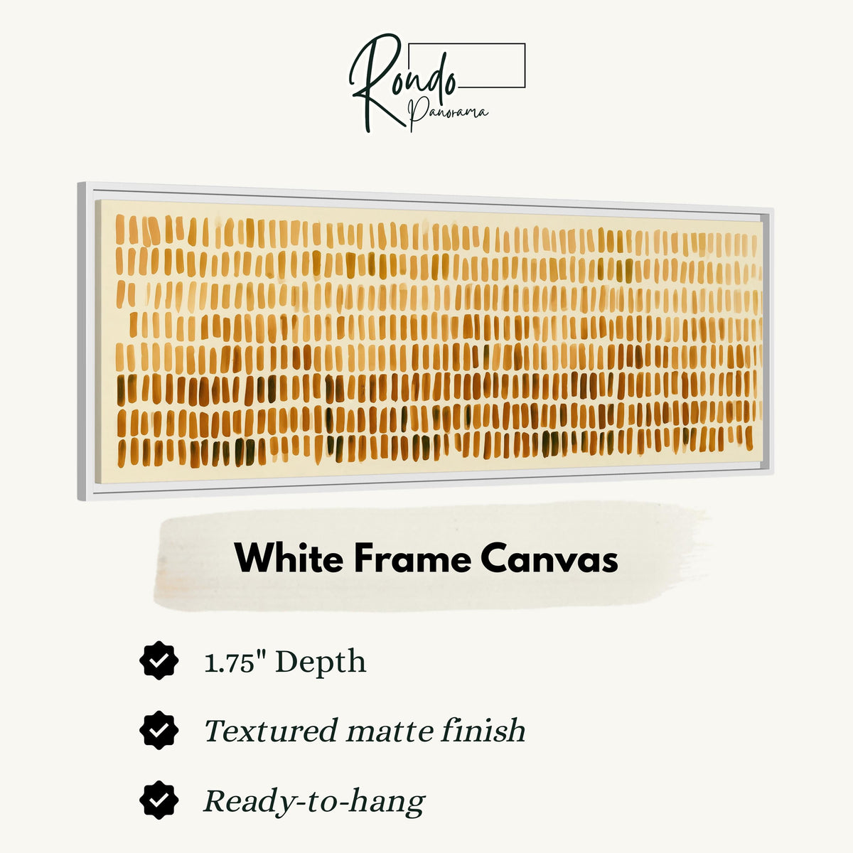 Brushmarks fading from cream to amber canvas print in a white floating frame