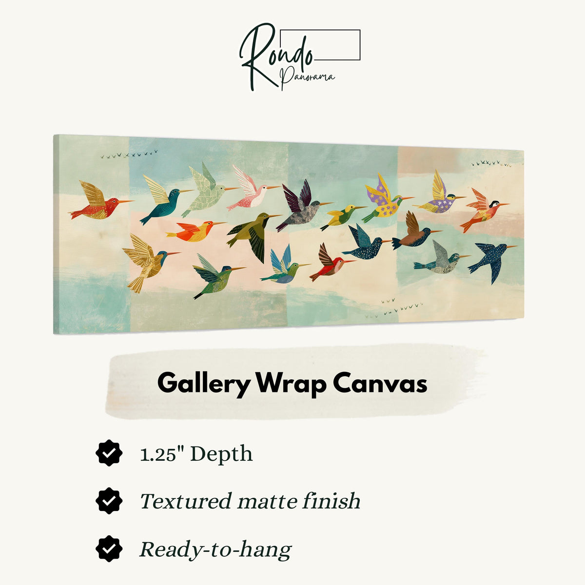 Flock of colorful hummingbirds gallery wrap canvas with the image wrapped around the edges
