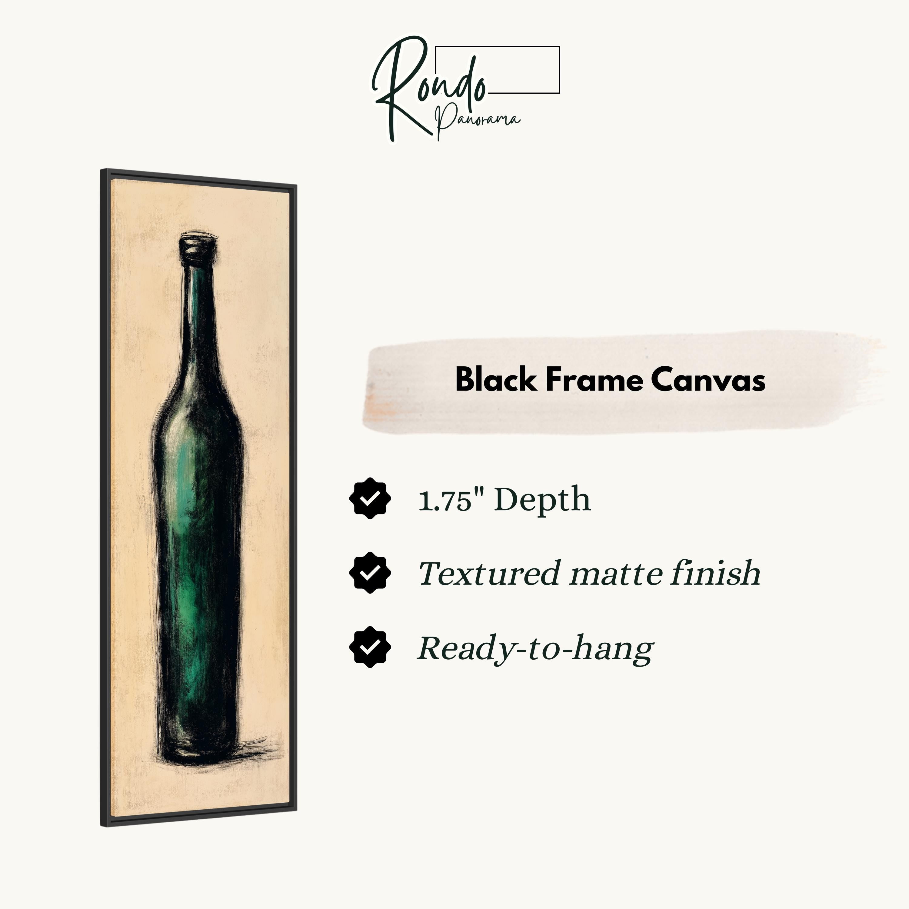 a black frame canvas depicting a green bottle.