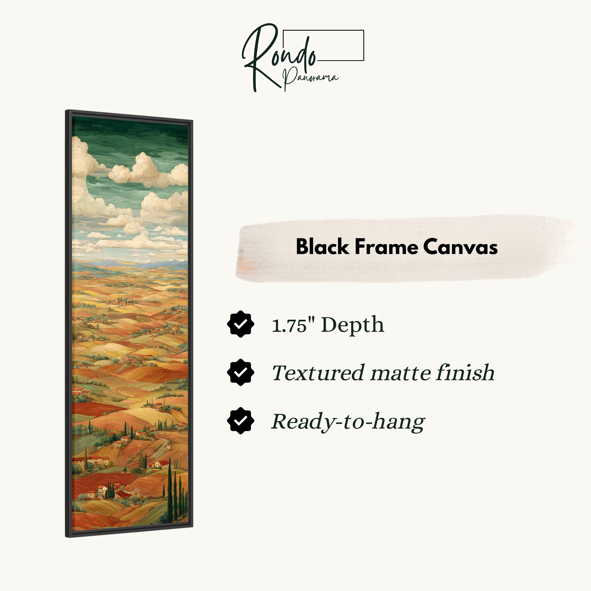The image is a black frame canvas depicting a landscape with rolling hills and a cloudy sky.