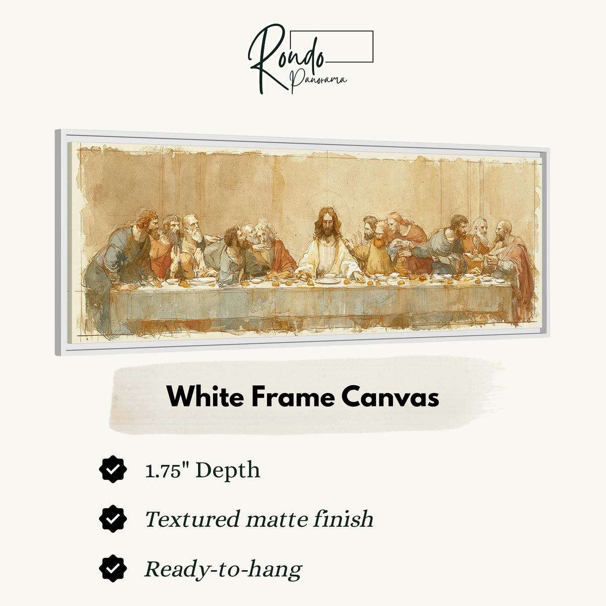 The Last Supper in a sepia sketch style canvas print in a white floating frame