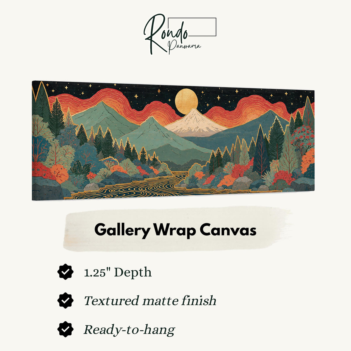 Mystic mountains under a moonrise gallery wrap canvas with the image wrapped around the edges