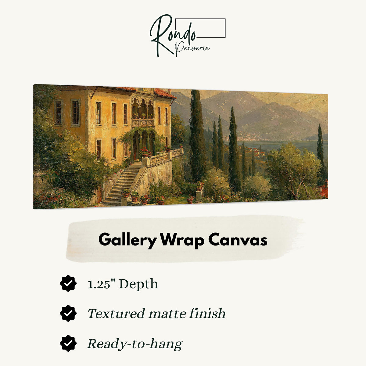 Tuscan villa among cypress hills gallery wrap canvas with the image wrapped around the edges