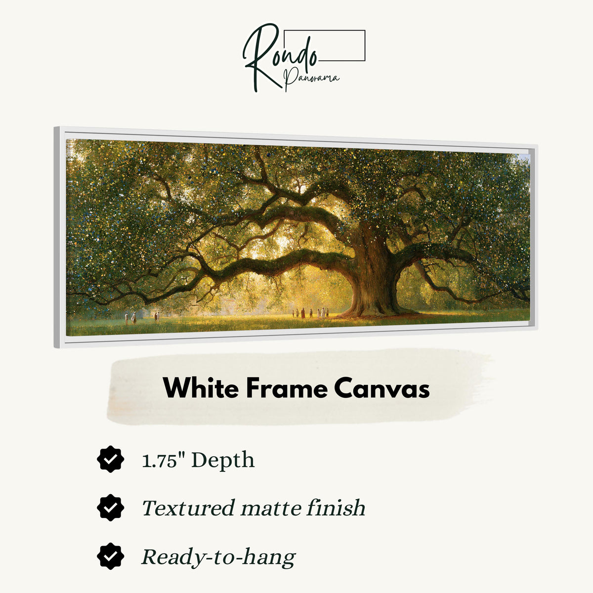 Golden oak tree in a park canvas print in a white floating frame