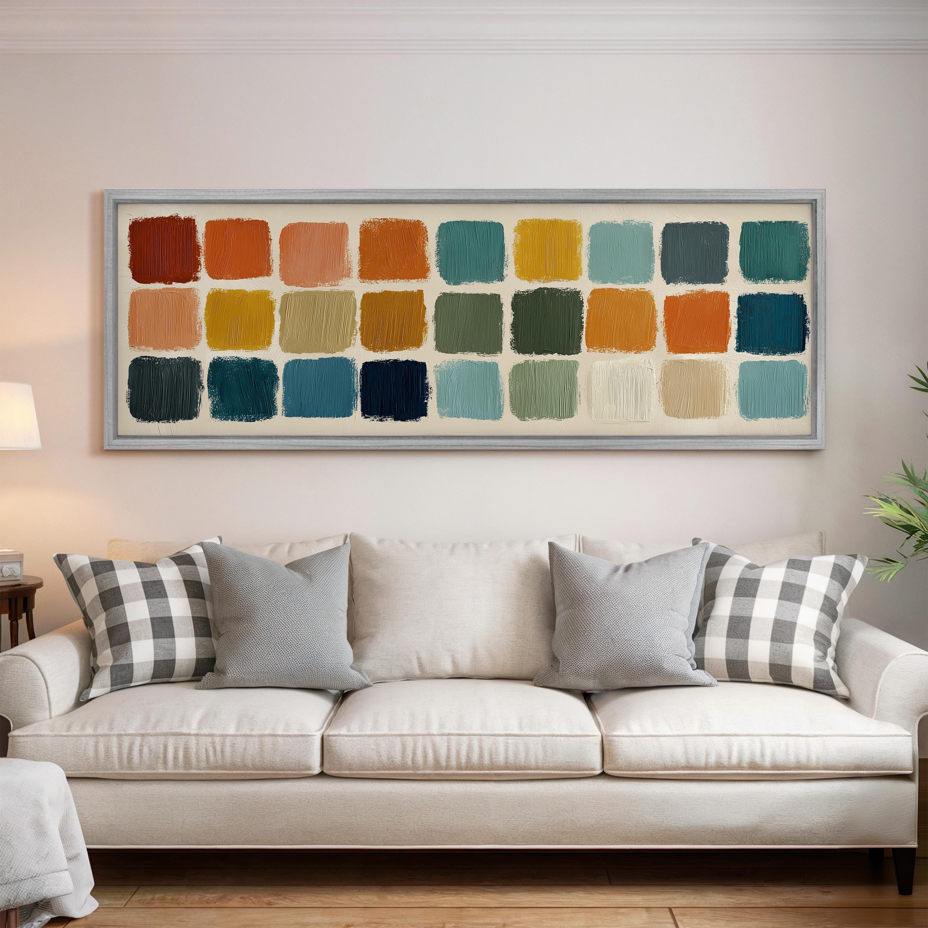 Abstract Color Block Art - Long Horizontal Panoramic Framed Canvas