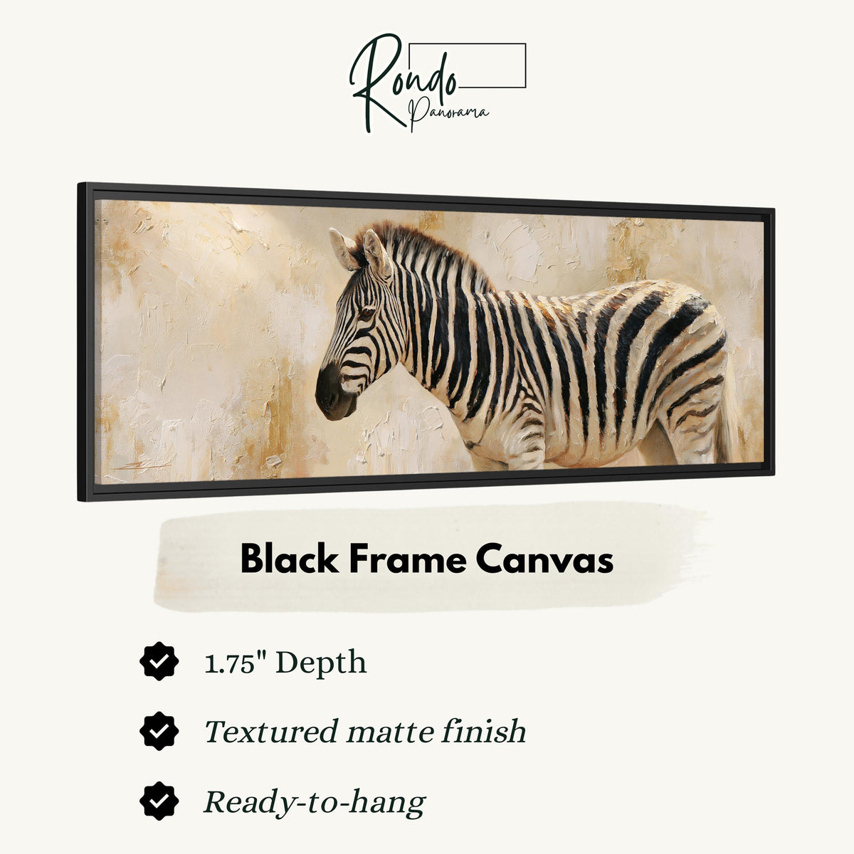 Zebra on a sandy textured background canvas print in a black floating frame