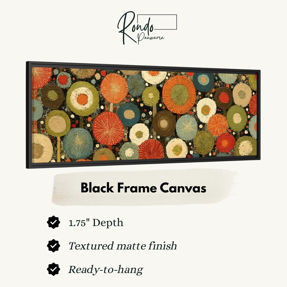 Layered circle dot pattern canvas print in a black floating frame