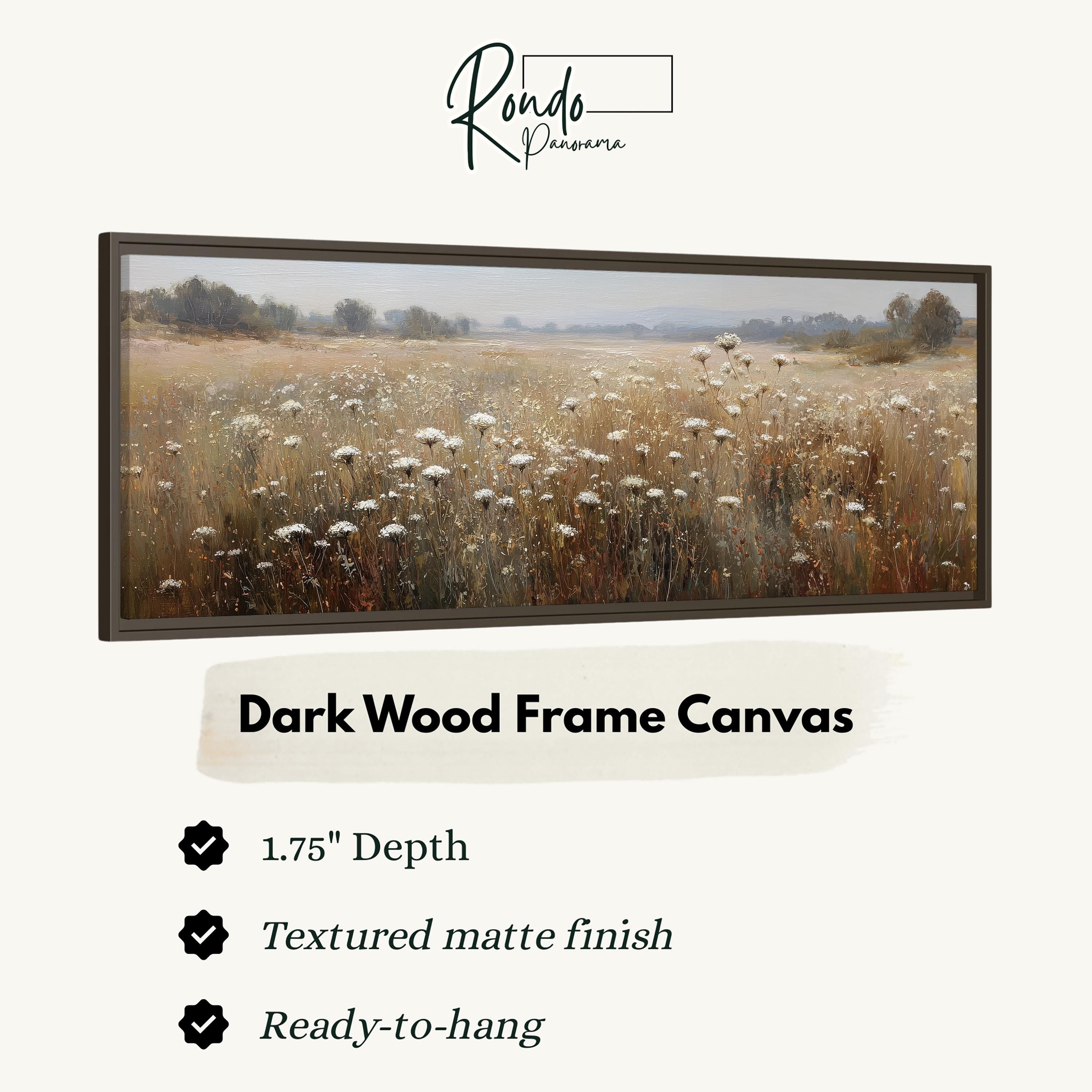 The image is a framed artwork depicting a field of flowers.