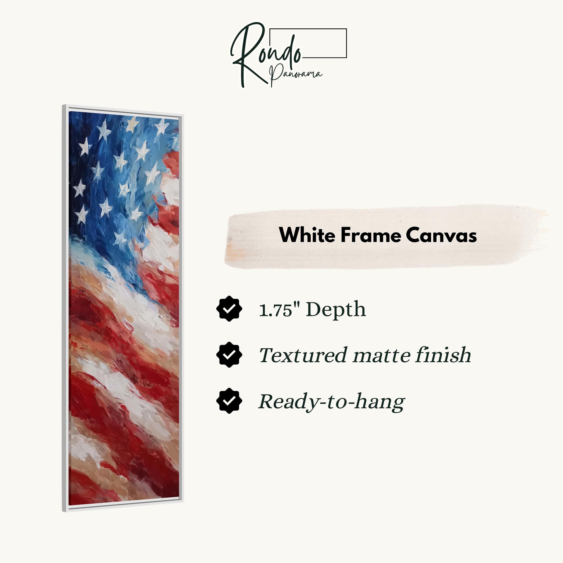 The image is a white frame canvas featuring an American flag.